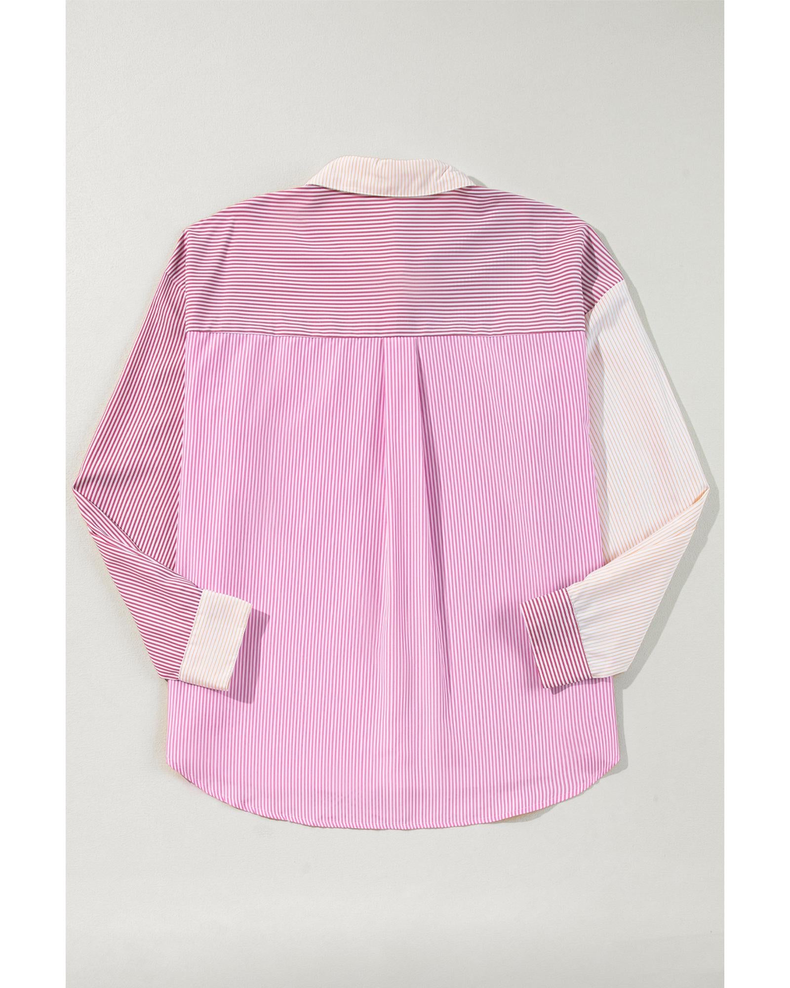 Pink Stripe Print Colorblock Plus Size Shirt - 1X