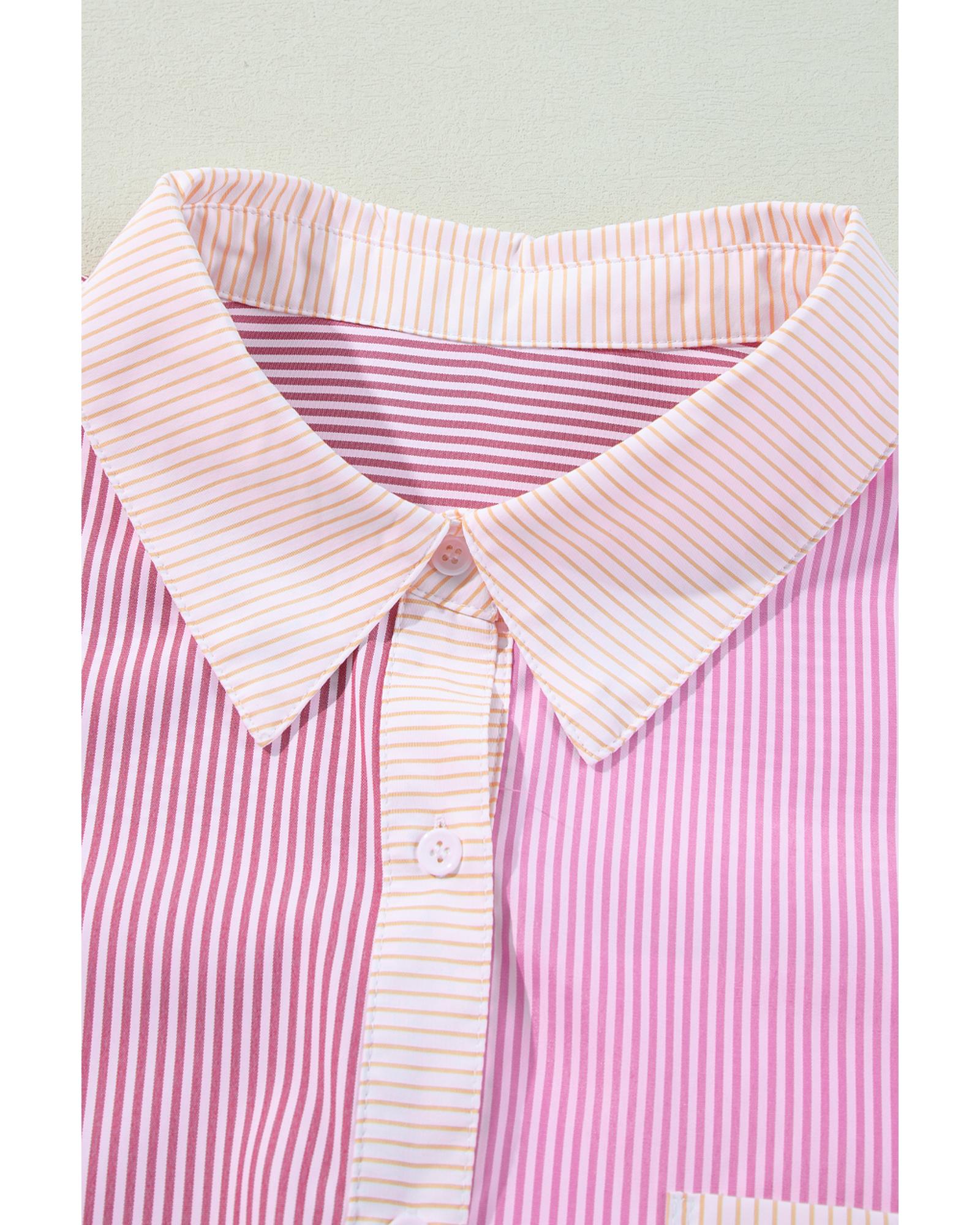 Pink Stripe Print Colorblock Plus Size Shirt - 1X