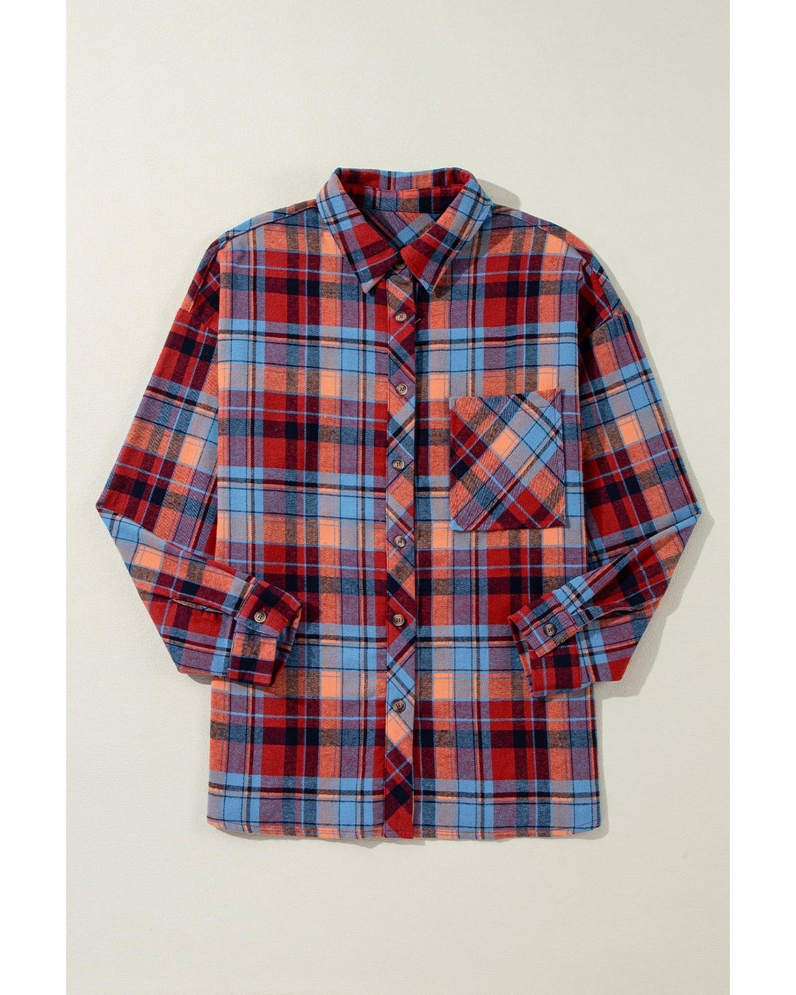 Red Plus Size Plaid Print Buttoned Shirt - 1X