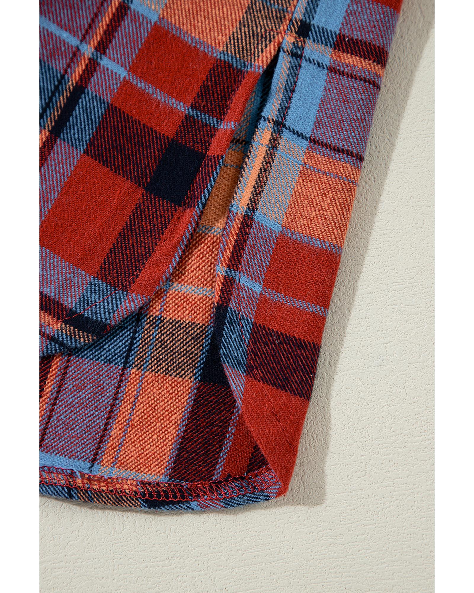 Red Plus Size Plaid Print Buttoned Shirt - 2X