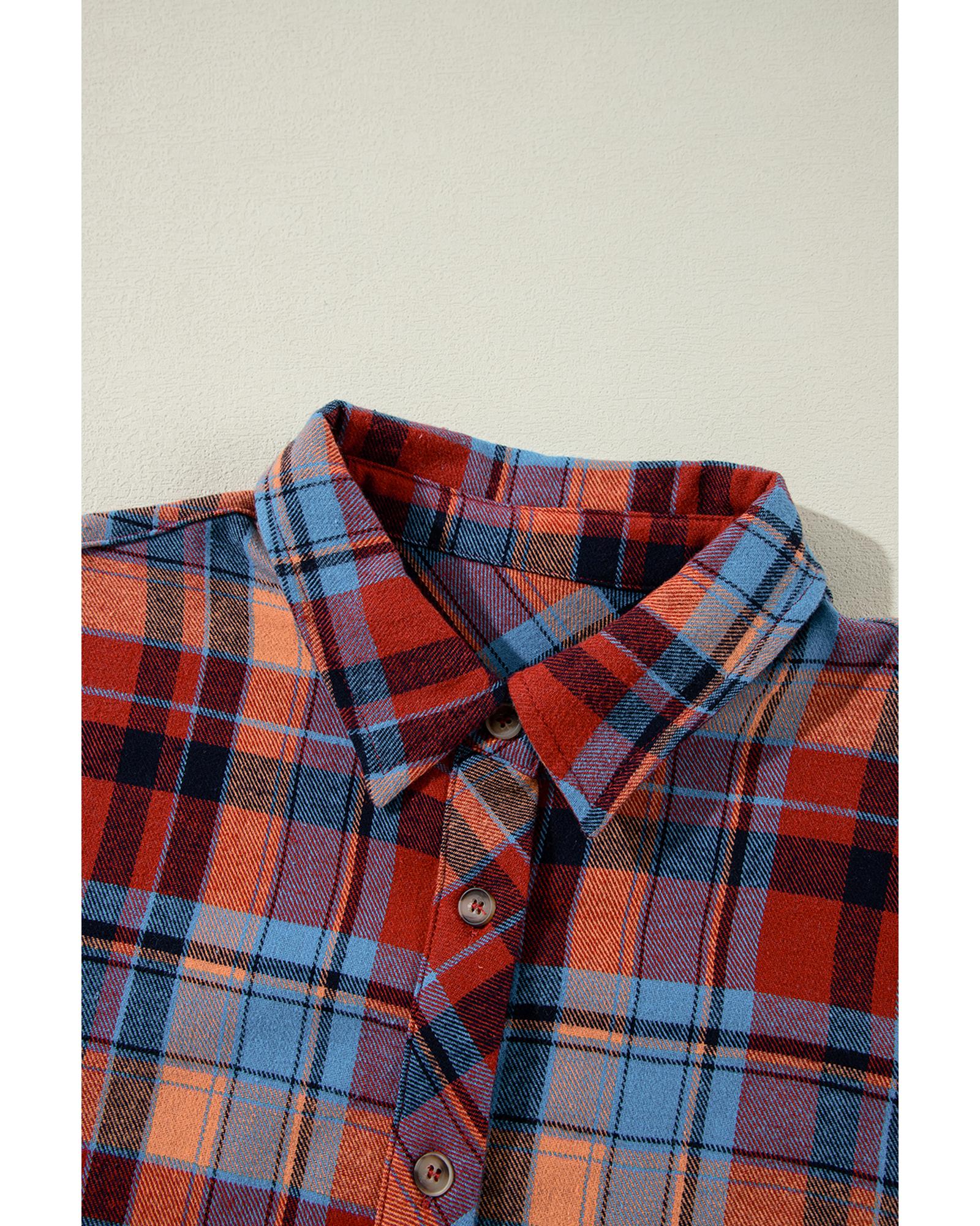 Red Plus Size Plaid Print Buttoned Shirt - 2X