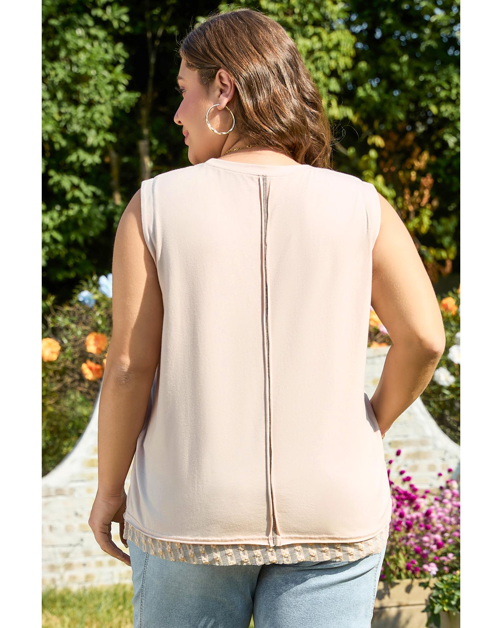 Parchment Studded Star Lace Patchwork Hem Plus Size Tank Top - 3X