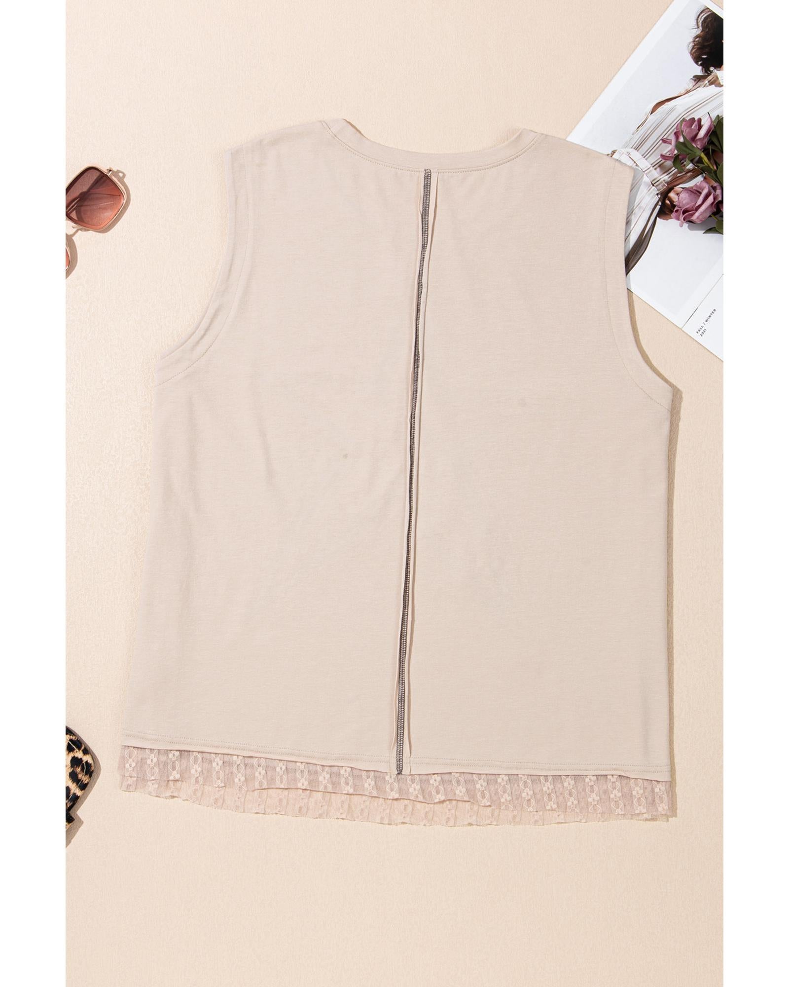 Parchment Studded Star Lace Patchwork Hem Plus Size Tank Top - 3X