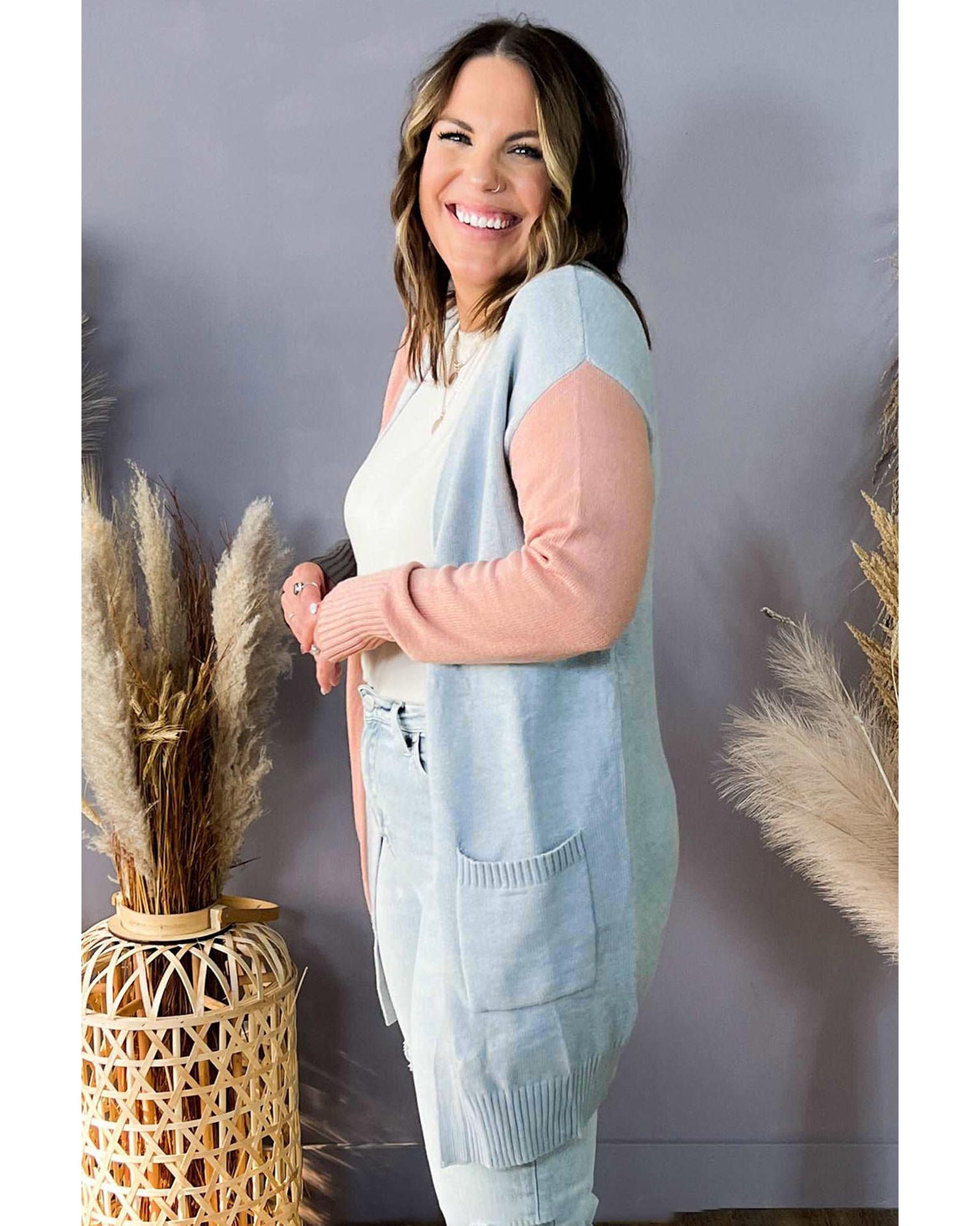 Multicolor Plus Size Colorblock Pocketed Open Front Cardigan - 3X
