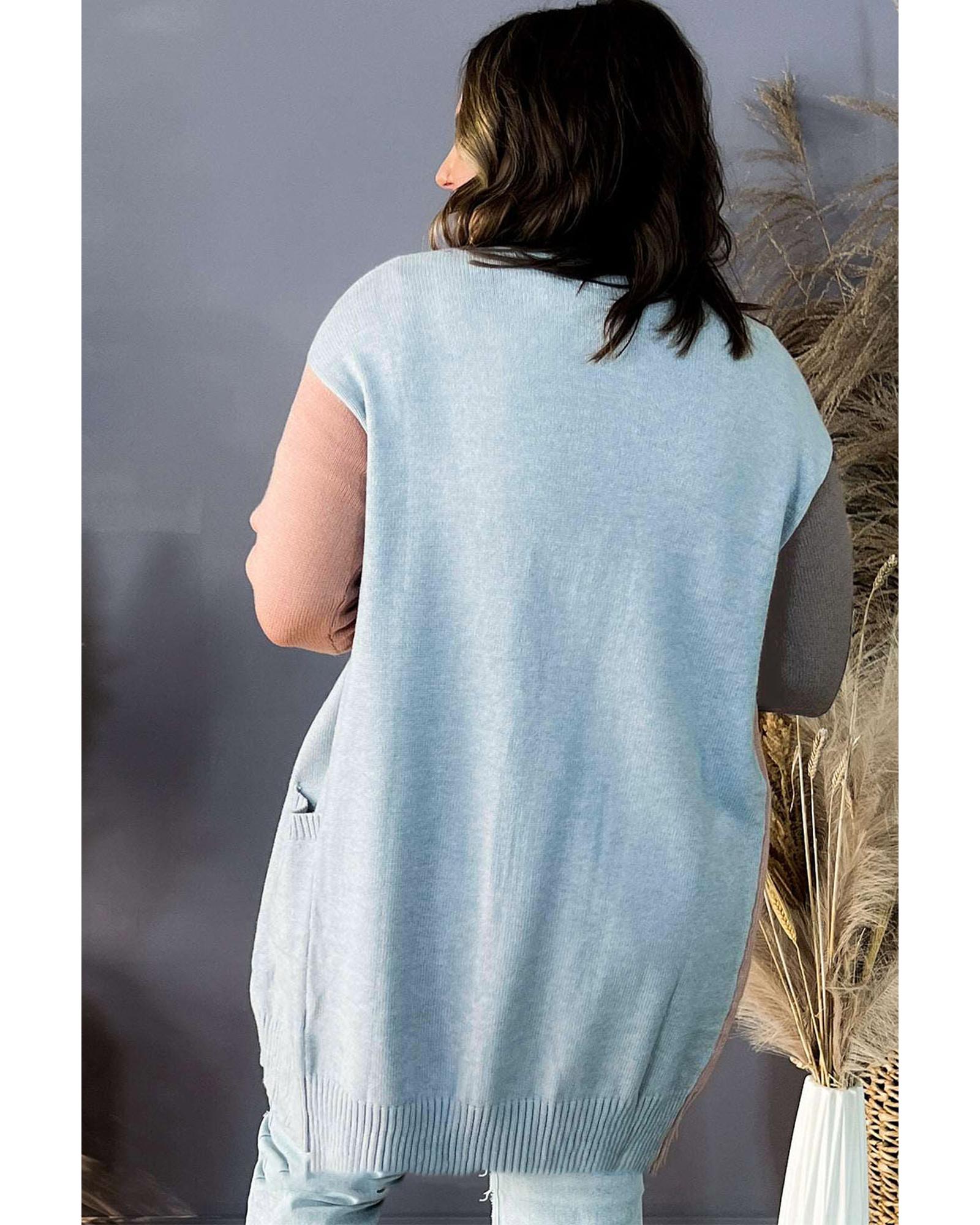 Multicolor Plus Size Colorblock Pocketed Open Front Cardigan - 3X