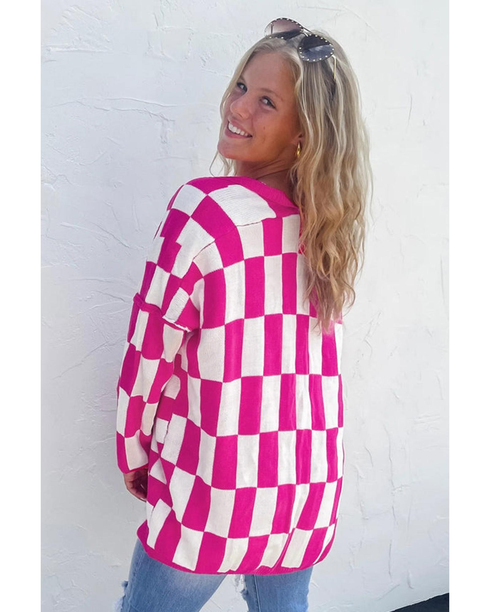 Bonbon Checkered Pattern Open Front Plus Size Cardigan - 2X