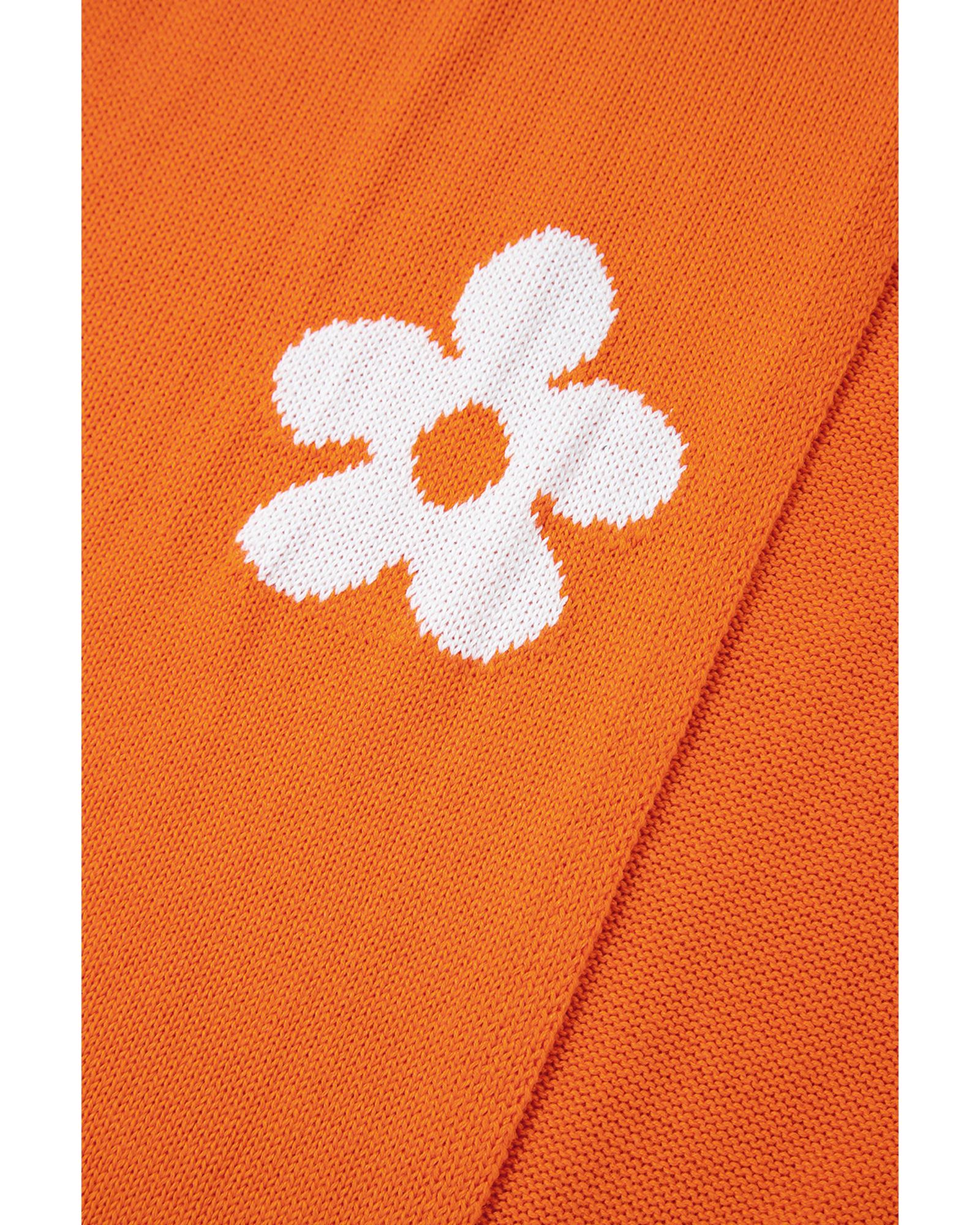 Orange Flower Pattern Drop Shoulder Plus Size Cardigan - 1X