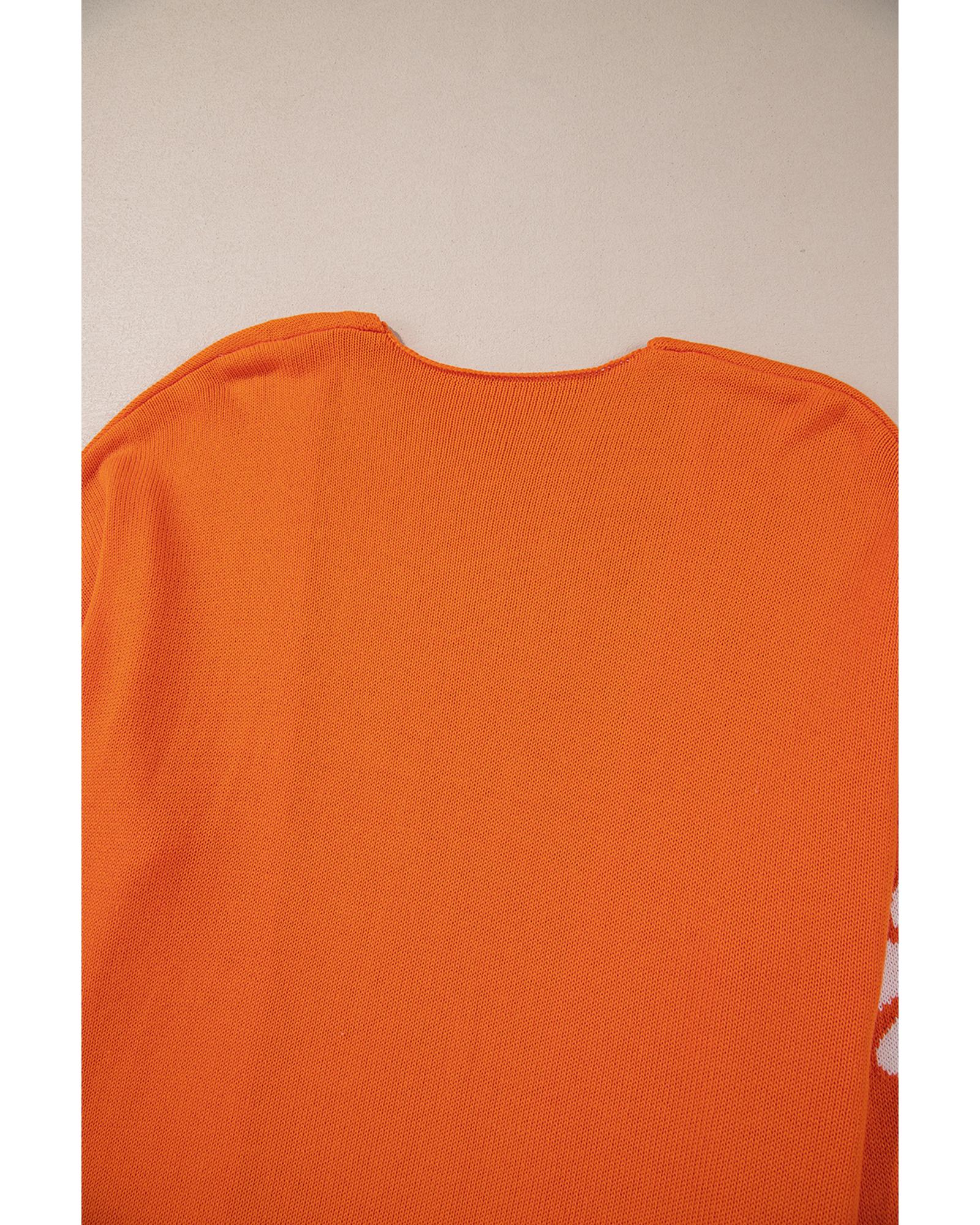 Orange Flower Pattern Drop Shoulder Plus Size Cardigan - 1X