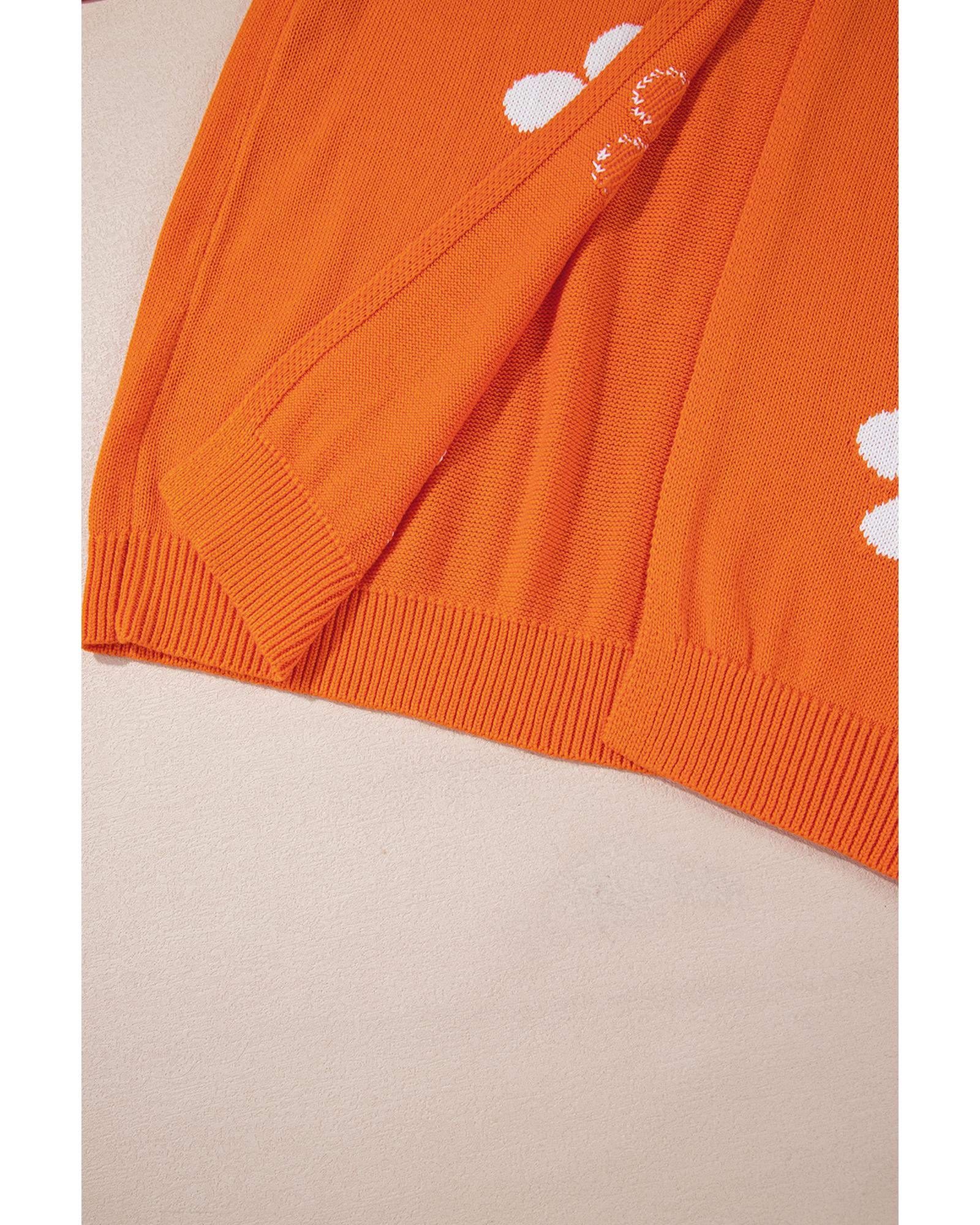 Orange Flower Pattern Drop Shoulder Plus Size Cardigan - 2X