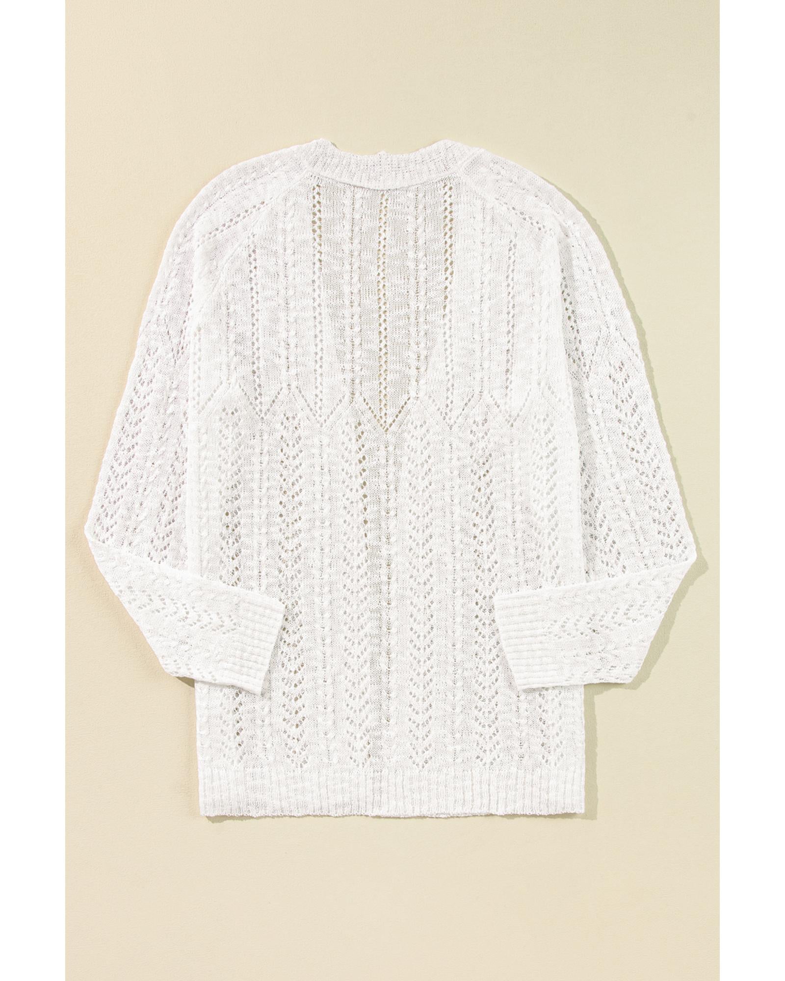 White Plus Size Eyelet Knit Open Front Cardigan - 1X