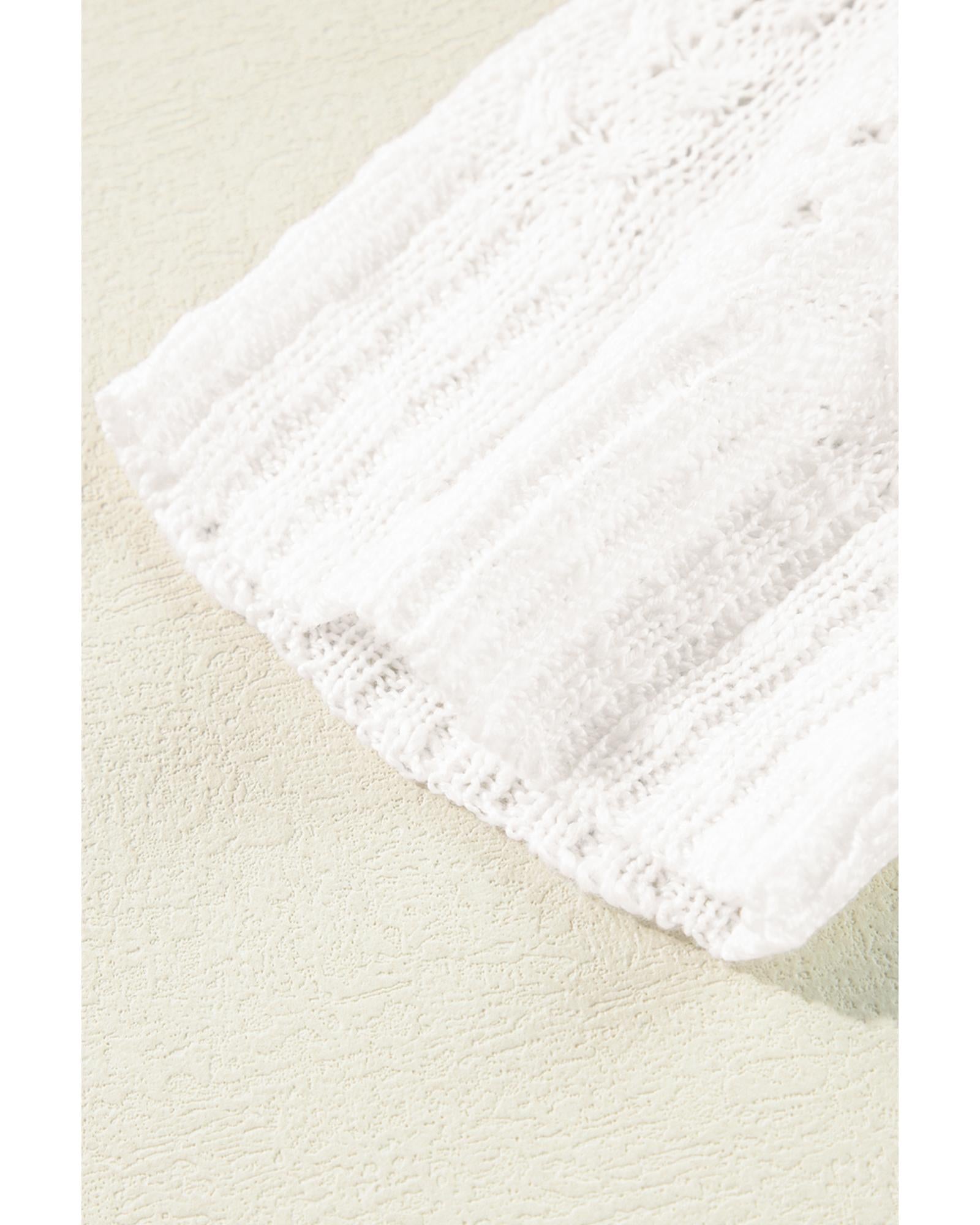 White Plus Size Eyelet Knit Open Front Cardigan - 2X