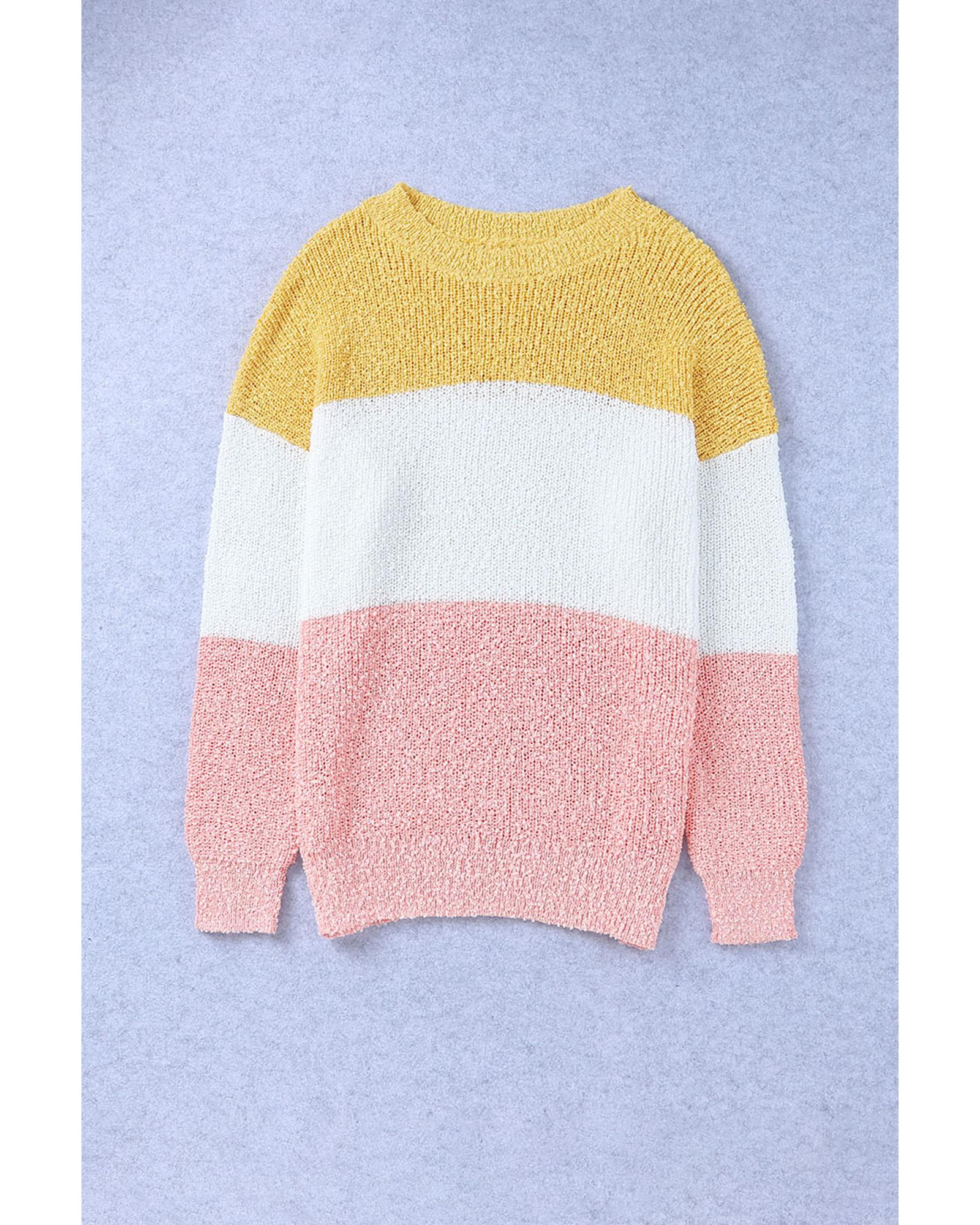 Yellow Colorblock Bubble Sleeve Plus Size Sweater - 1X