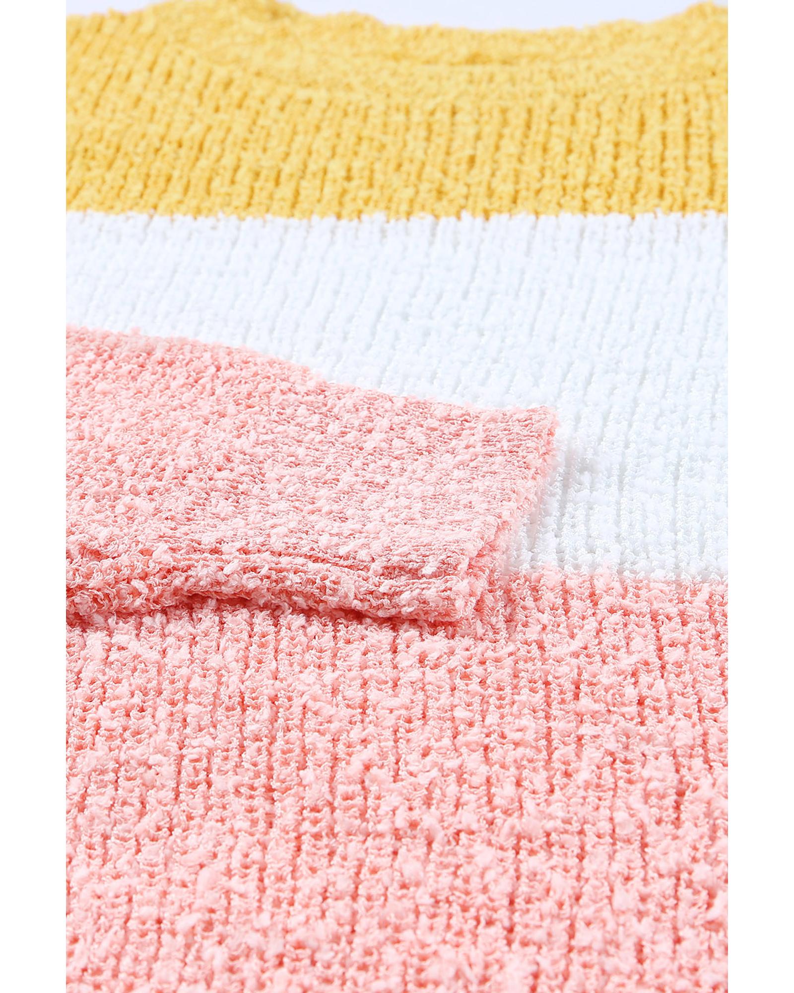 Yellow Colorblock Bubble Sleeve Plus Size Sweater - 1X