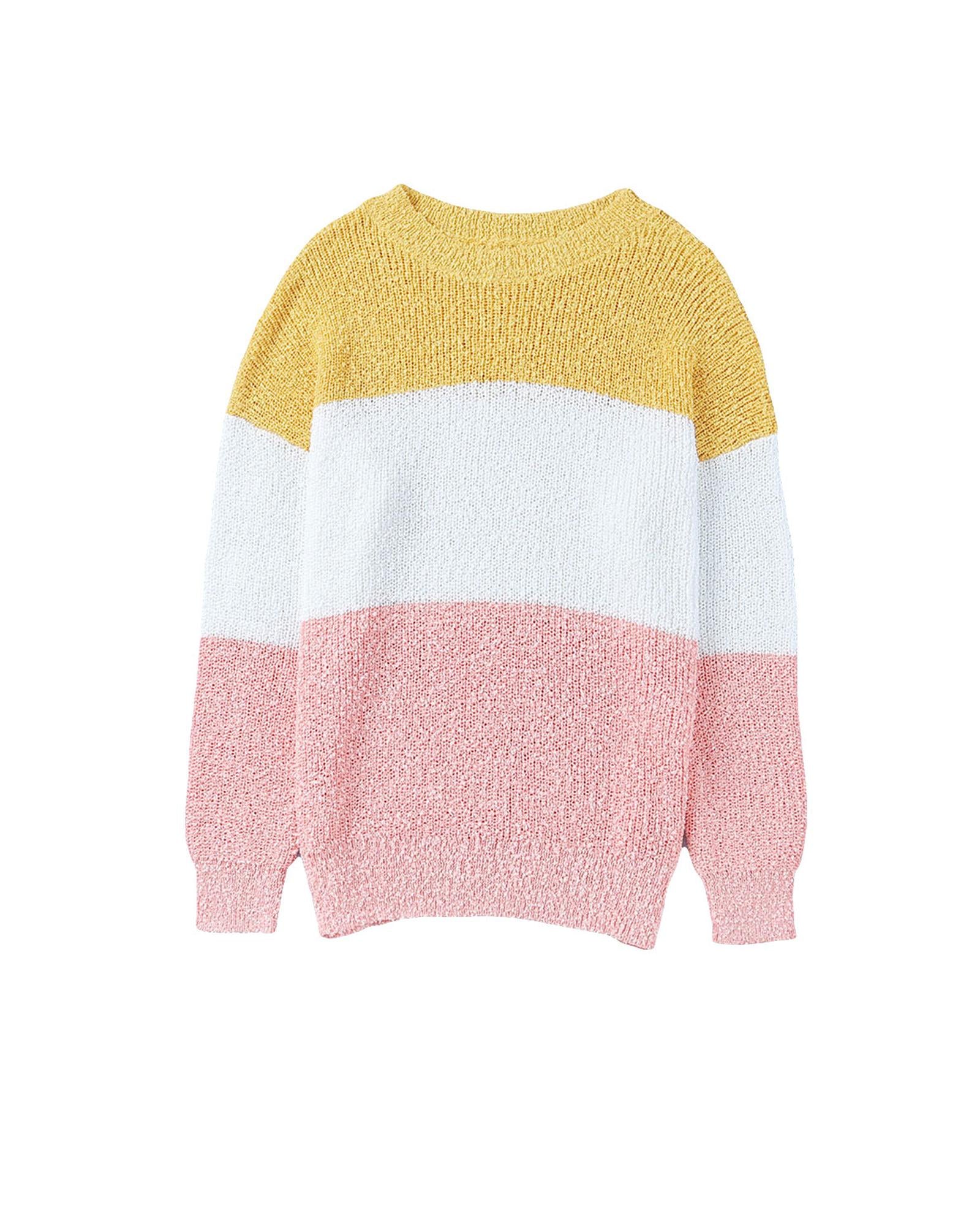 Yellow Colorblock Bubble Sleeve Plus Size Sweater - 5X