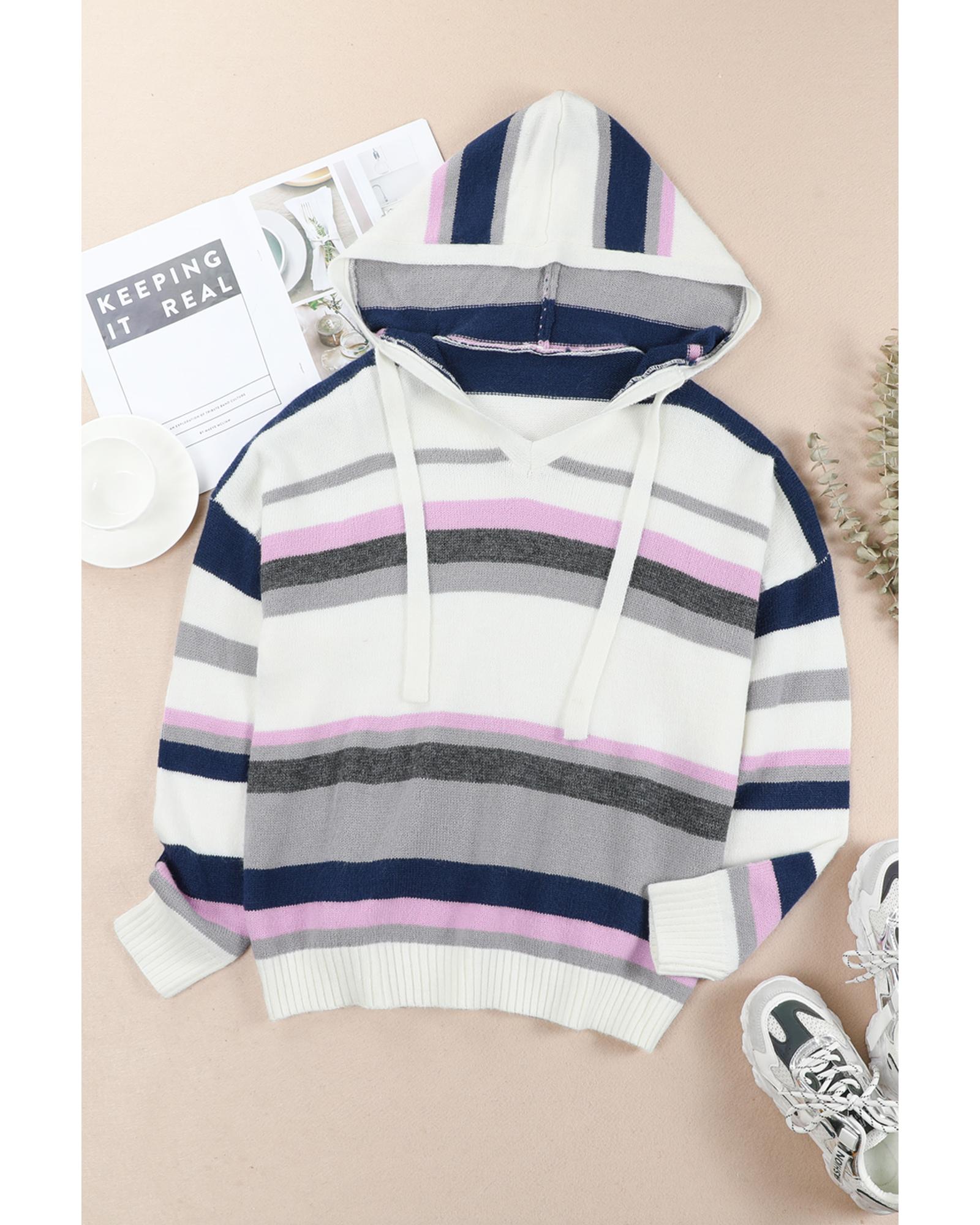 Stripe Plus Size Striped Hooded Knit Sweater - 1X