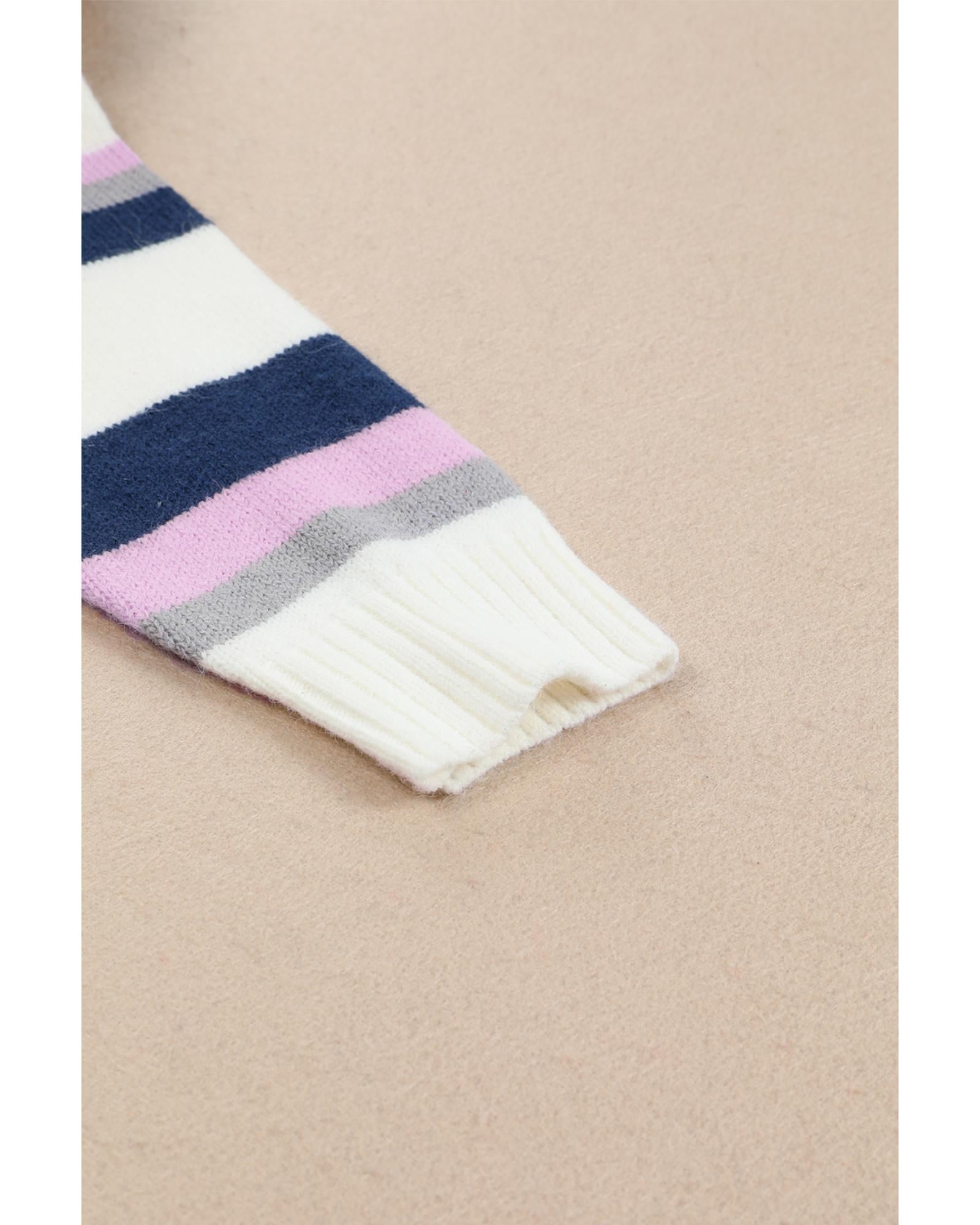 Stripe Plus Size Striped Hooded Knit Sweater - 1X