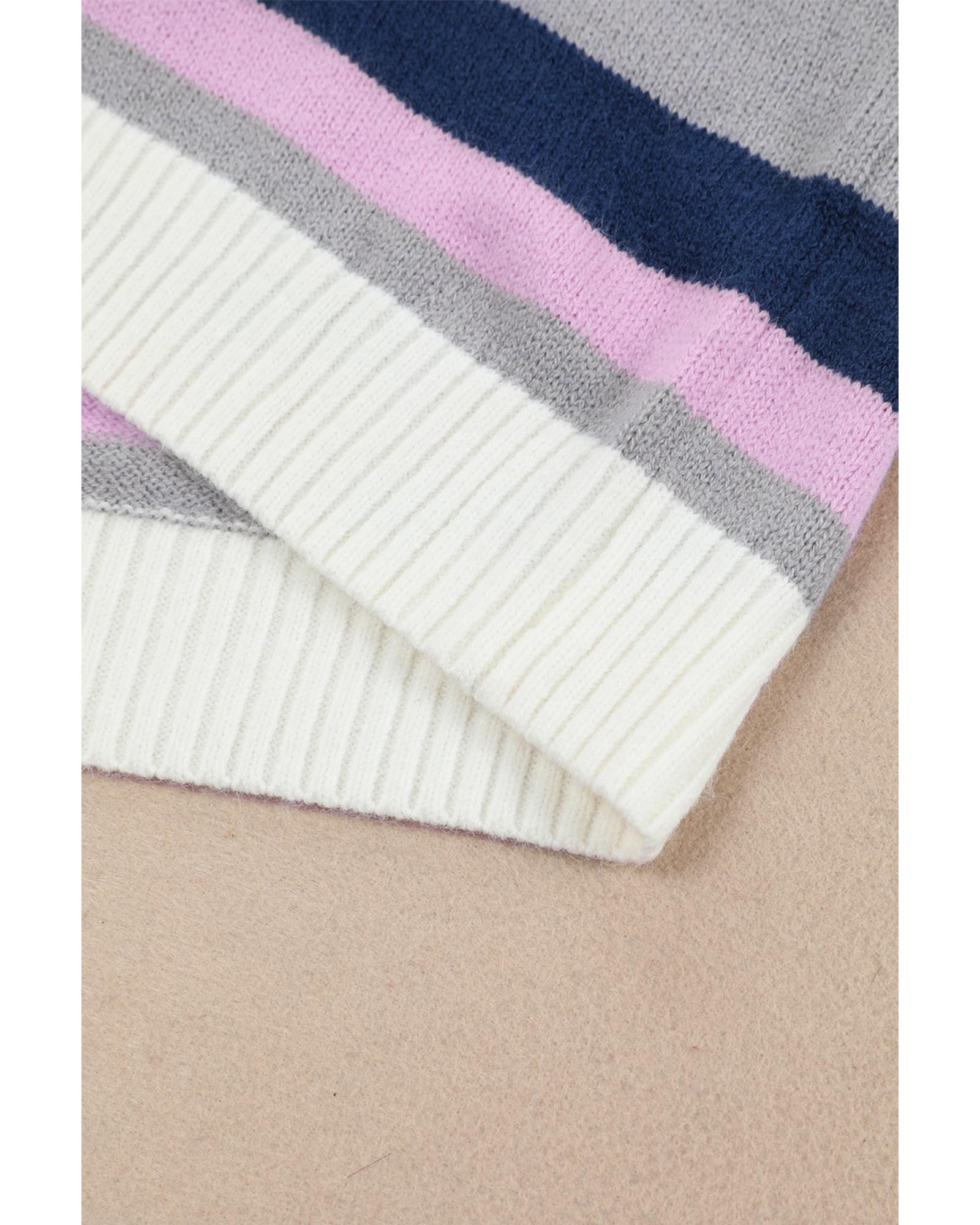 Stripe Plus Size Striped Hooded Knit Sweater - 2X