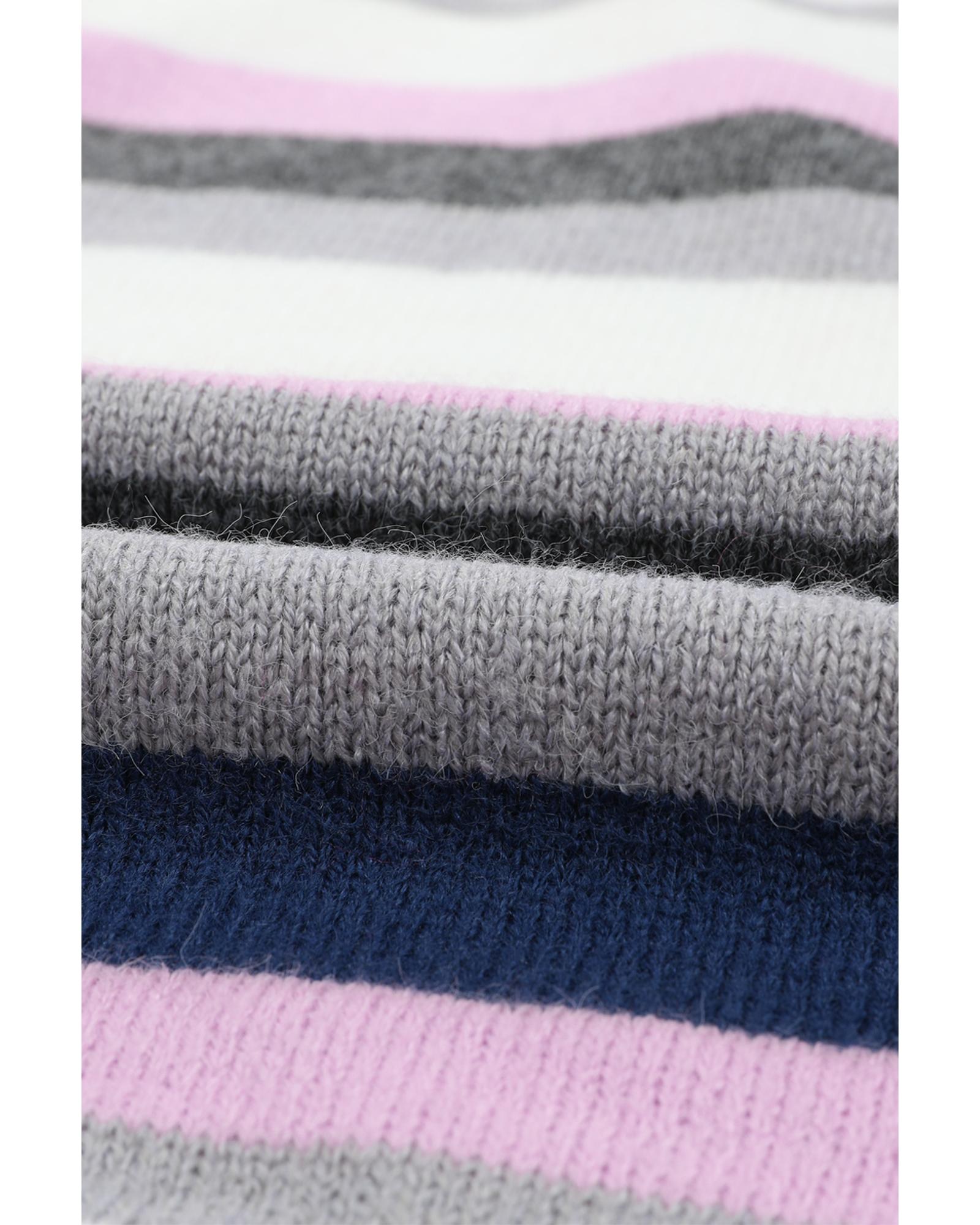 Stripe Plus Size Striped Hooded Knit Sweater - 3X