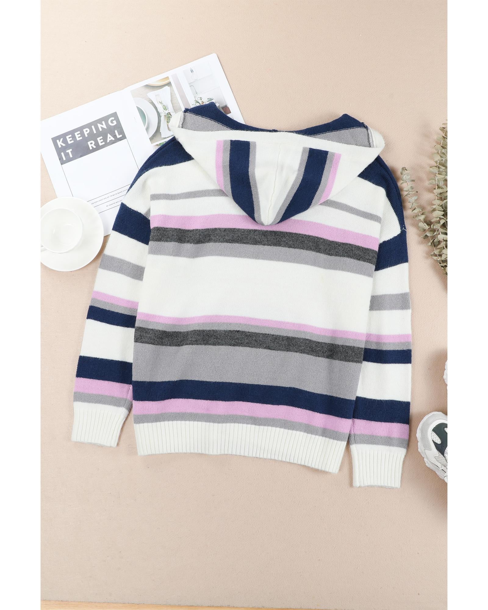 Stripe Plus Size Striped Hooded Knit Sweater - 4X