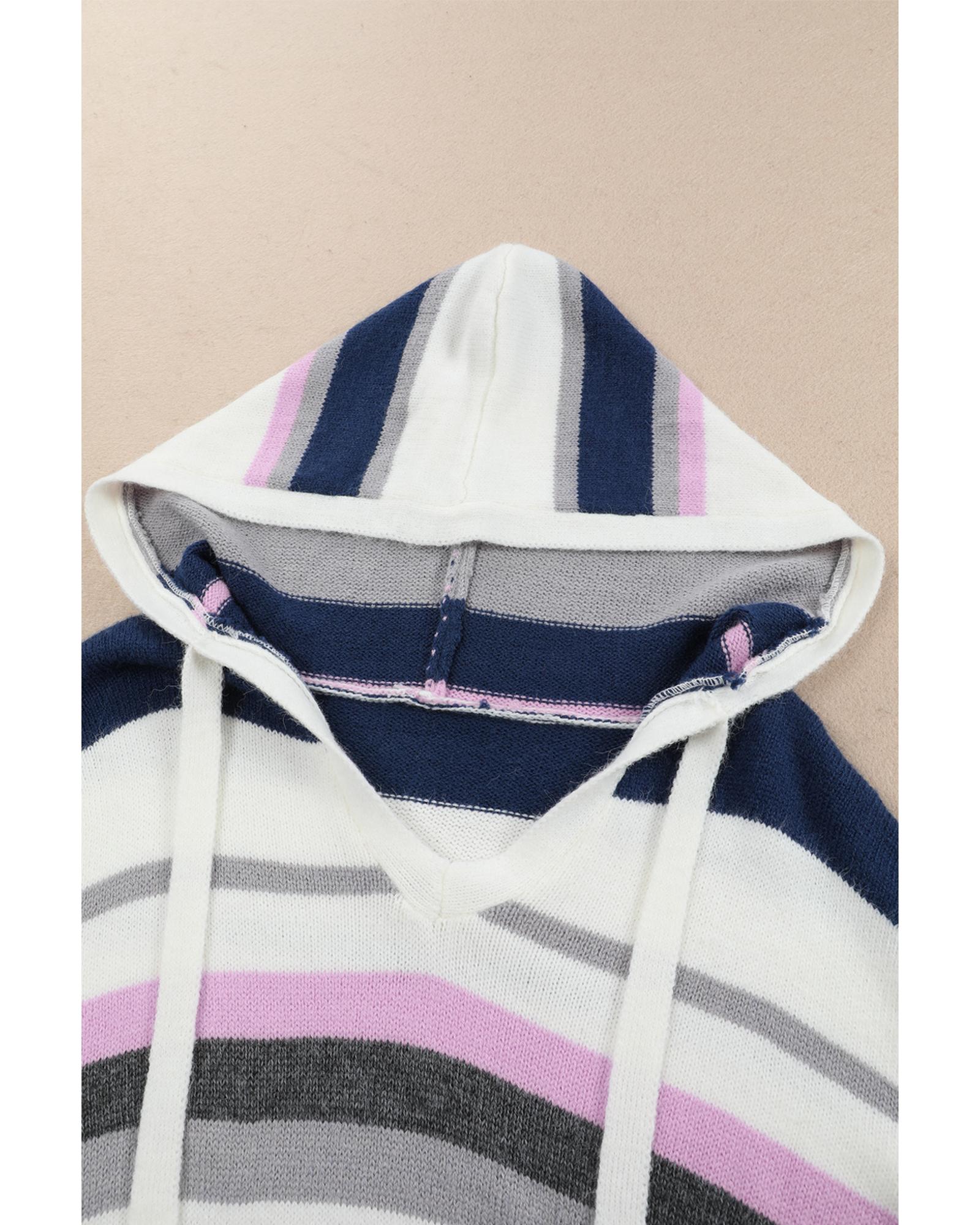 Stripe Plus Size Striped Hooded Knit Sweater - 4X