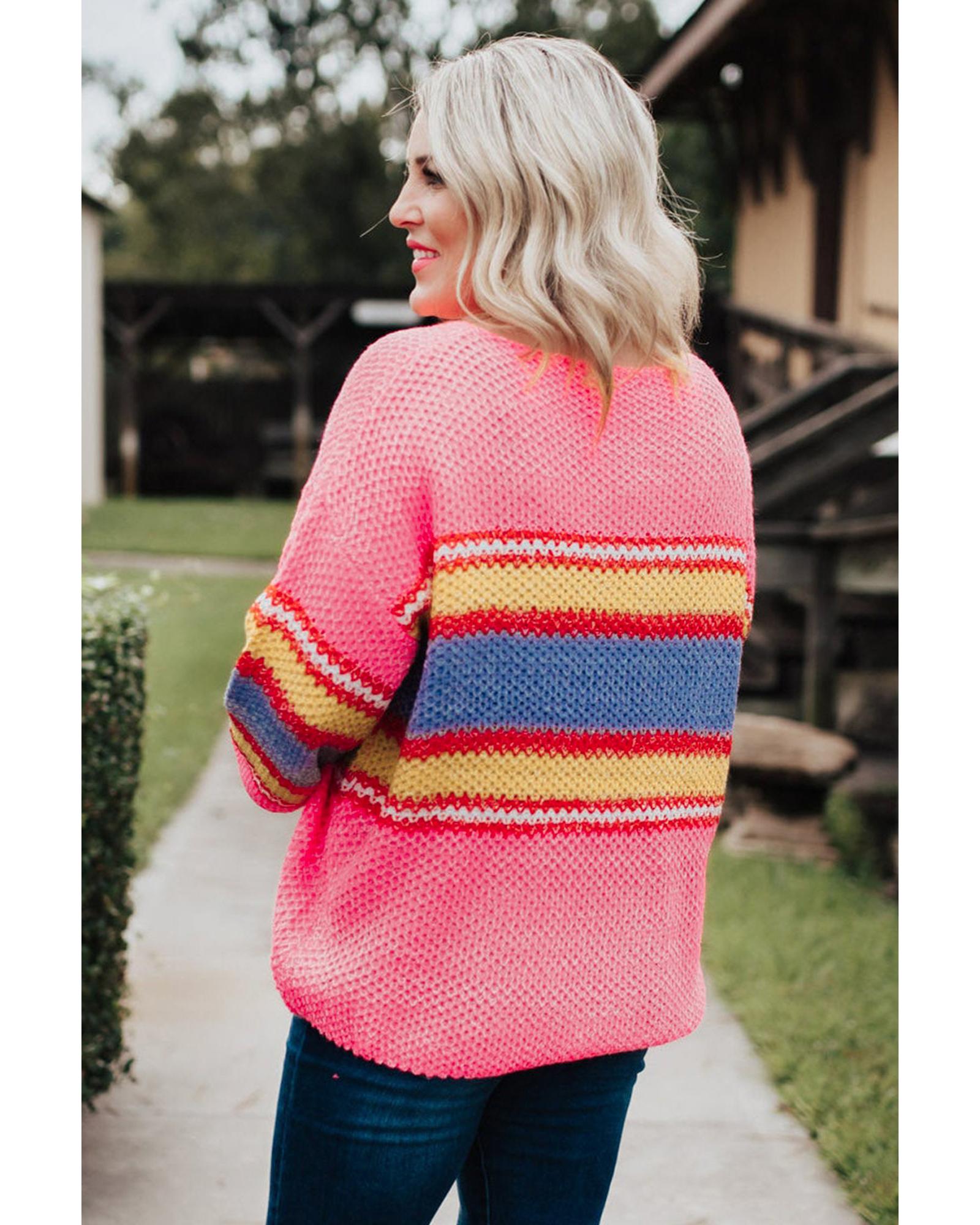 Pink Plus Size Stripe Oversized Sweater - 2X
