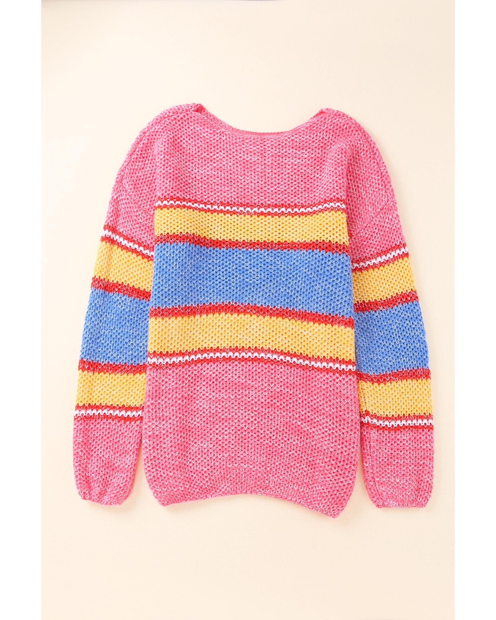 Pink Plus Size Stripe Oversized Sweater - 2X
