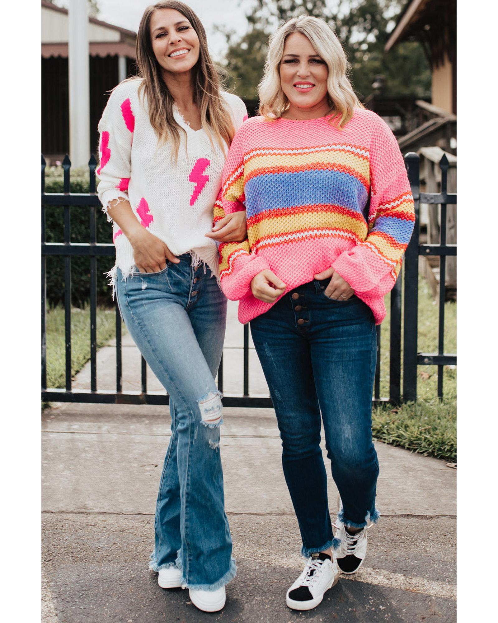 Pink Plus Size Stripe Oversized Sweater - 4X