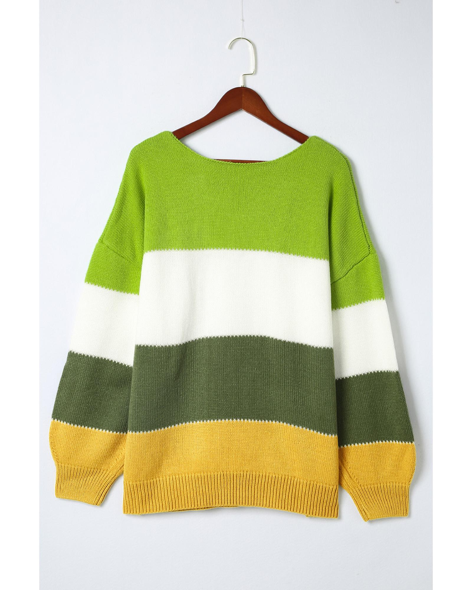 Green Plus Size Color Block Patchwork Sweater - 2X
