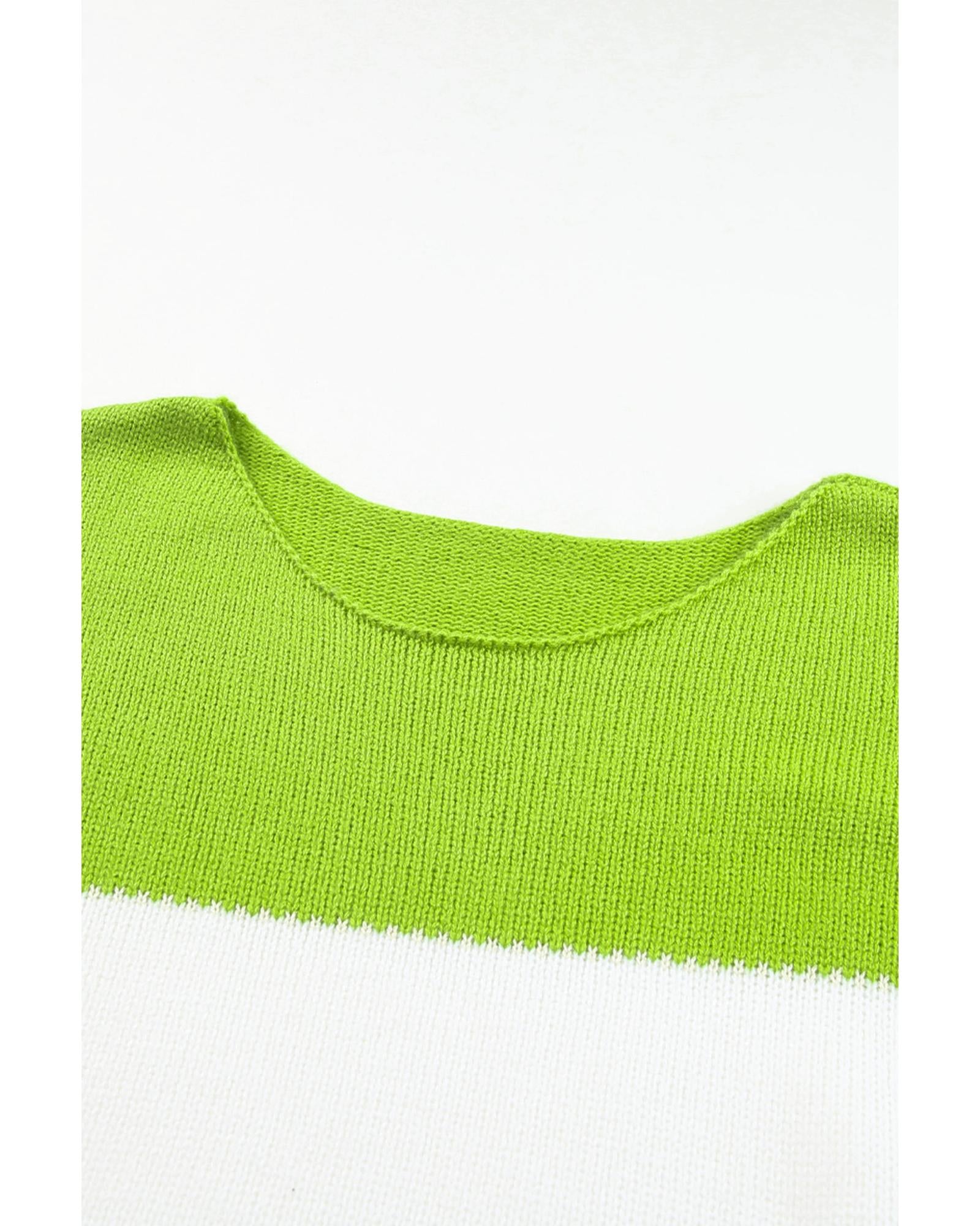 Green Plus Size Color Block Patchwork Sweater - 2X