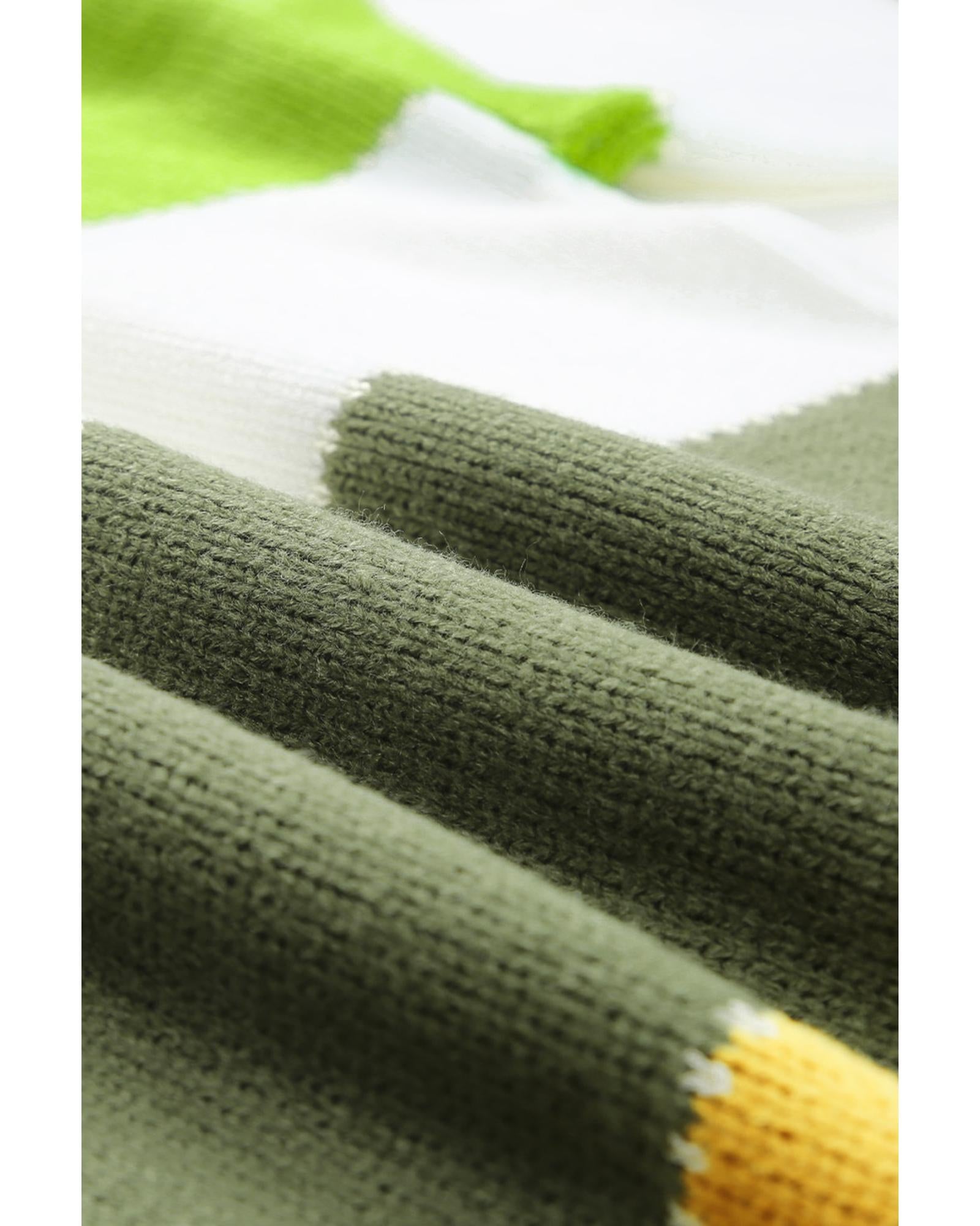 Green Plus Size Color Block Patchwork Sweater - 2X