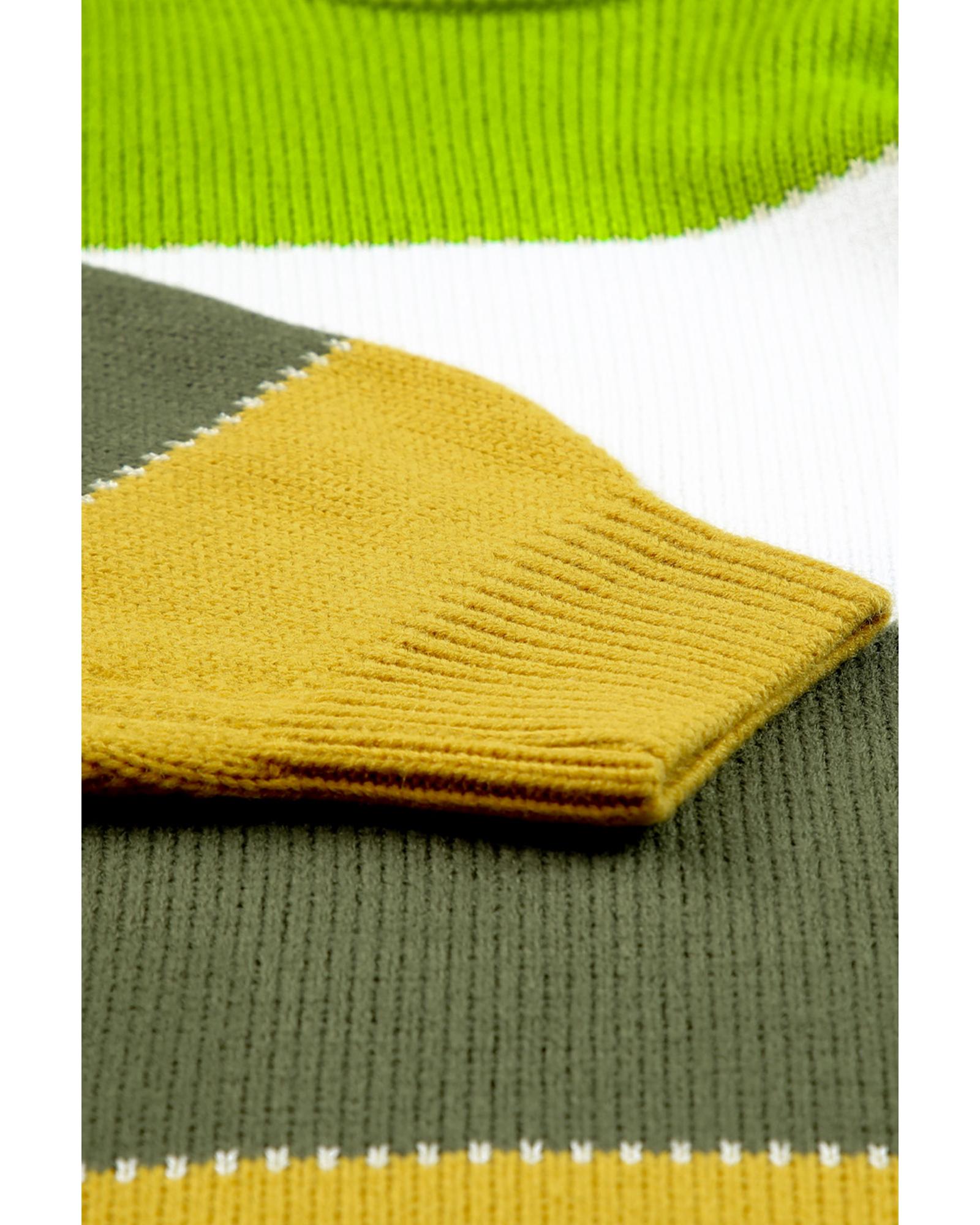 Green Plus Size Color Block Patchwork Sweater - 3X