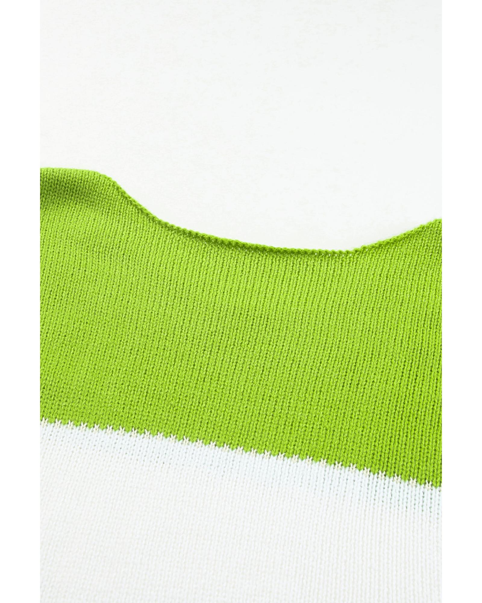 Green Plus Size Color Block Patchwork Sweater - 4X