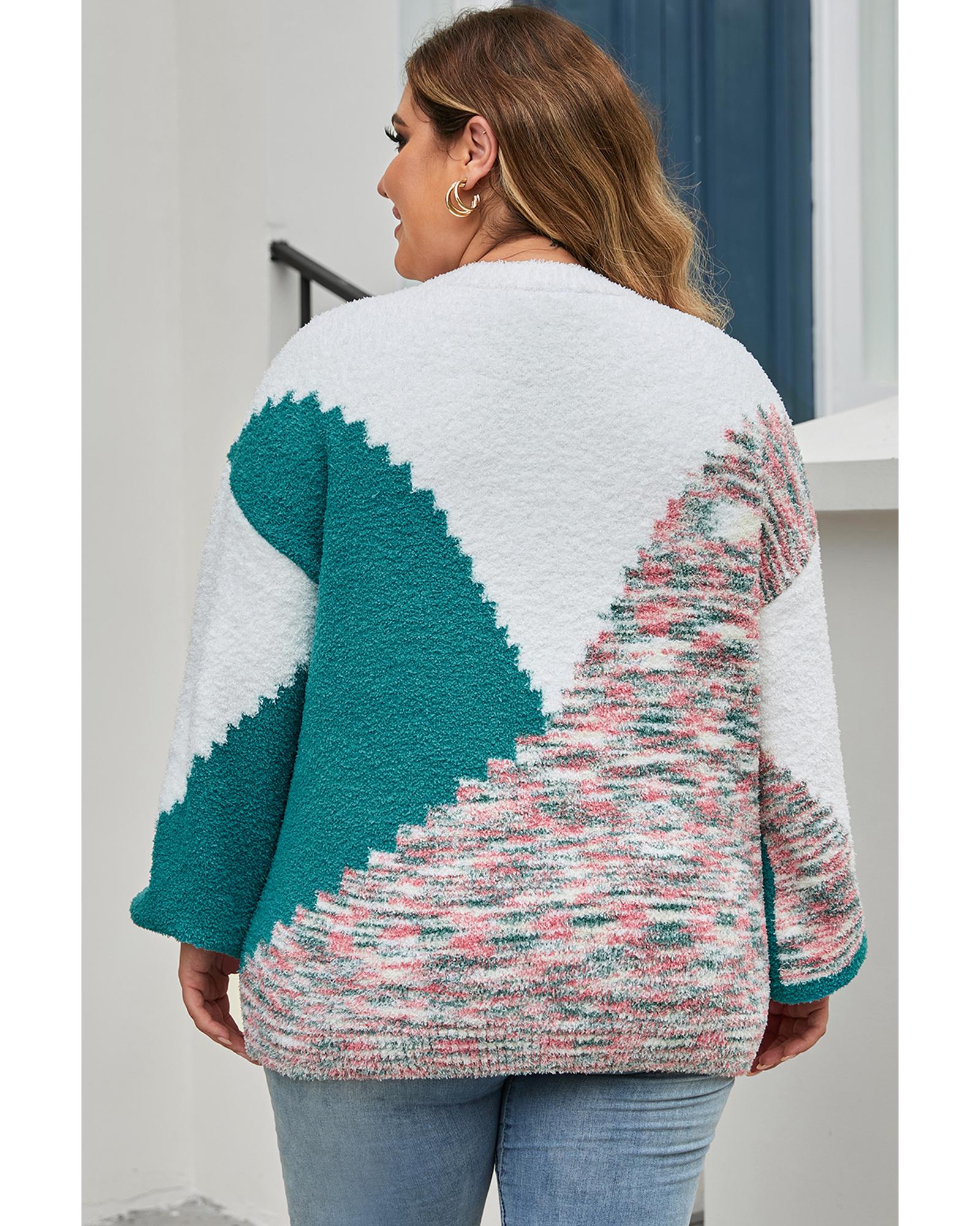 Multicolor Scalloped Color Block Plus Size Sweater - 3X