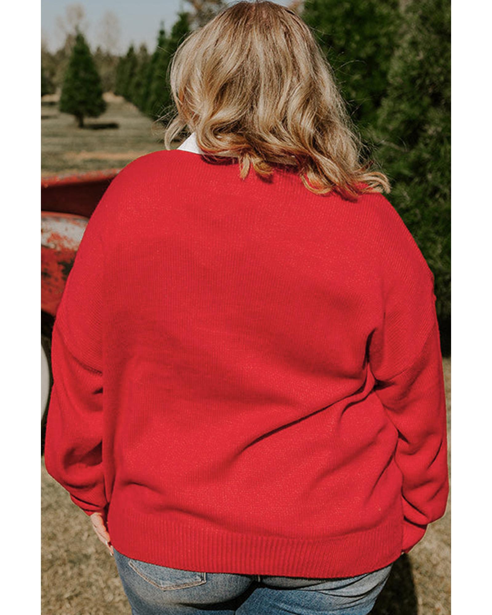 Fiery Red Merry Graphic Christmas Plus Size Sweater - 1X