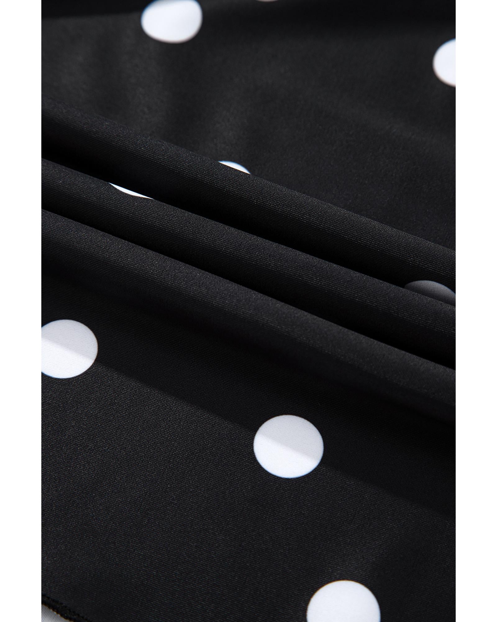 Black Polka Dot Trim V Neck Plus Size Swim Dress - 3X