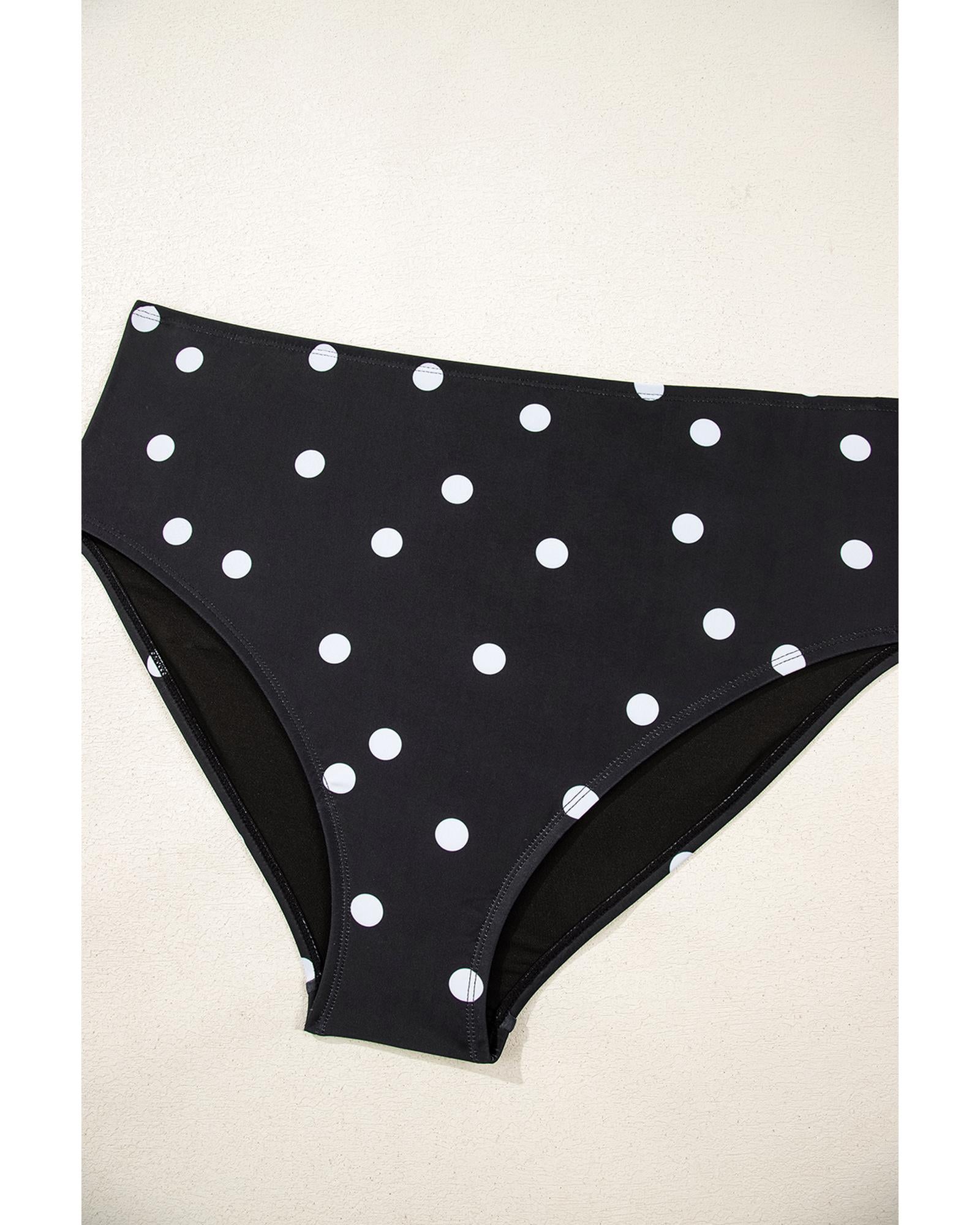 Black Polka Dot Trim V Neck Plus Size Swim Dress - 4X