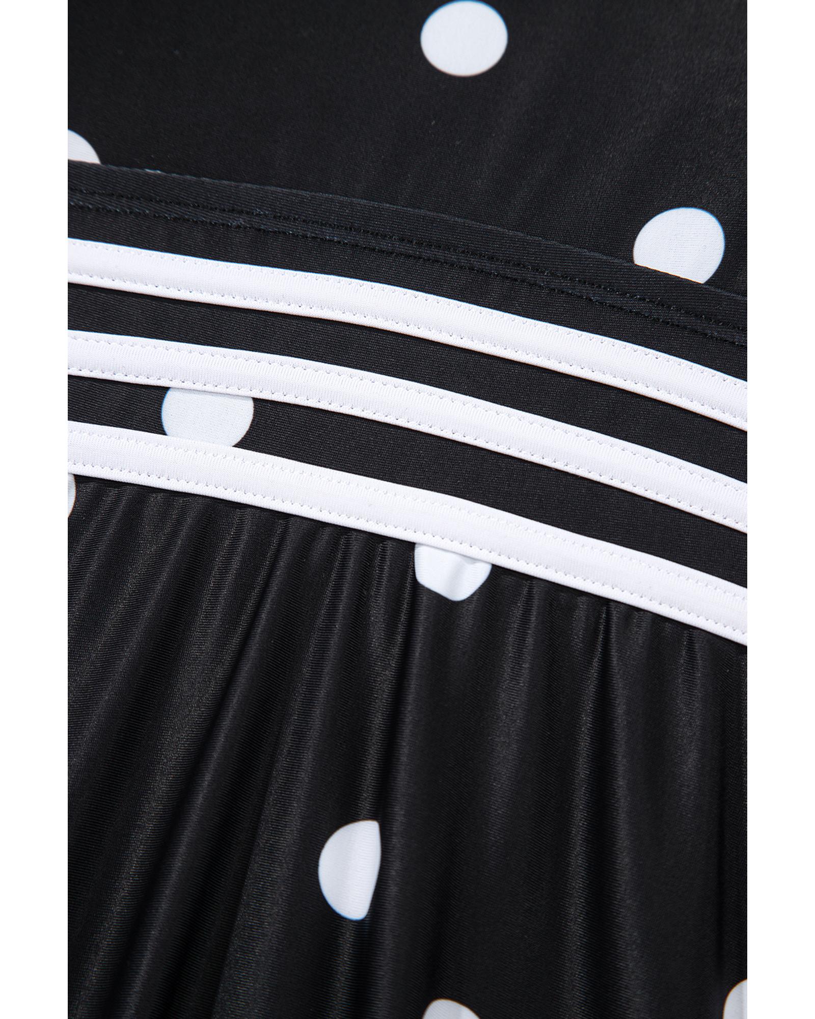Black Polka Dot Trim V Neck Plus Size Swim Dress - 4X