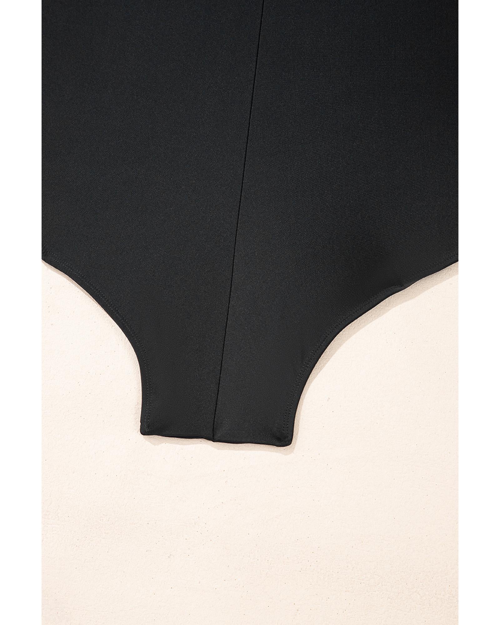 Black Solid Color U Neck Padded Plus Size One Piece Swimsuit - 3X