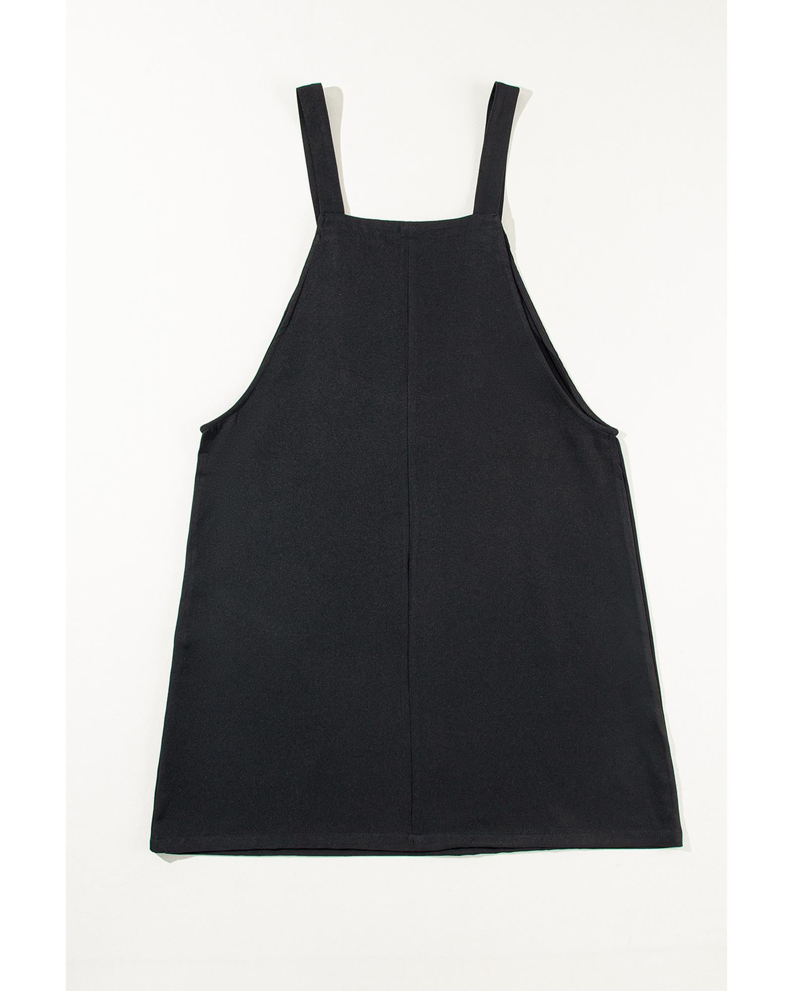 Black Solid Buttoned Straps Plus Size Overall Dress - 2X