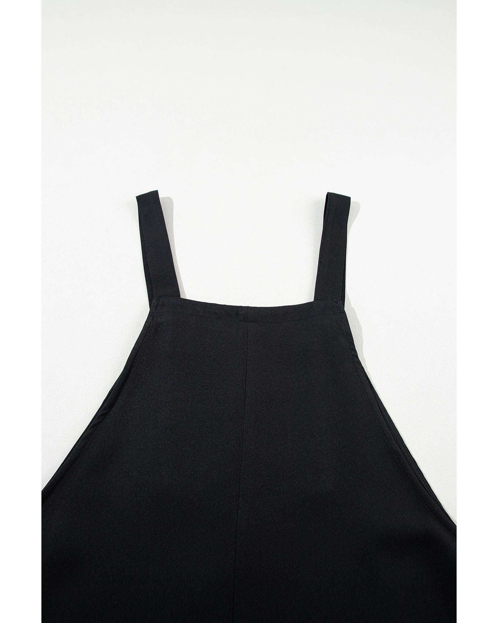 Black Solid Buttoned Straps Plus Size Overall Dress - 2X