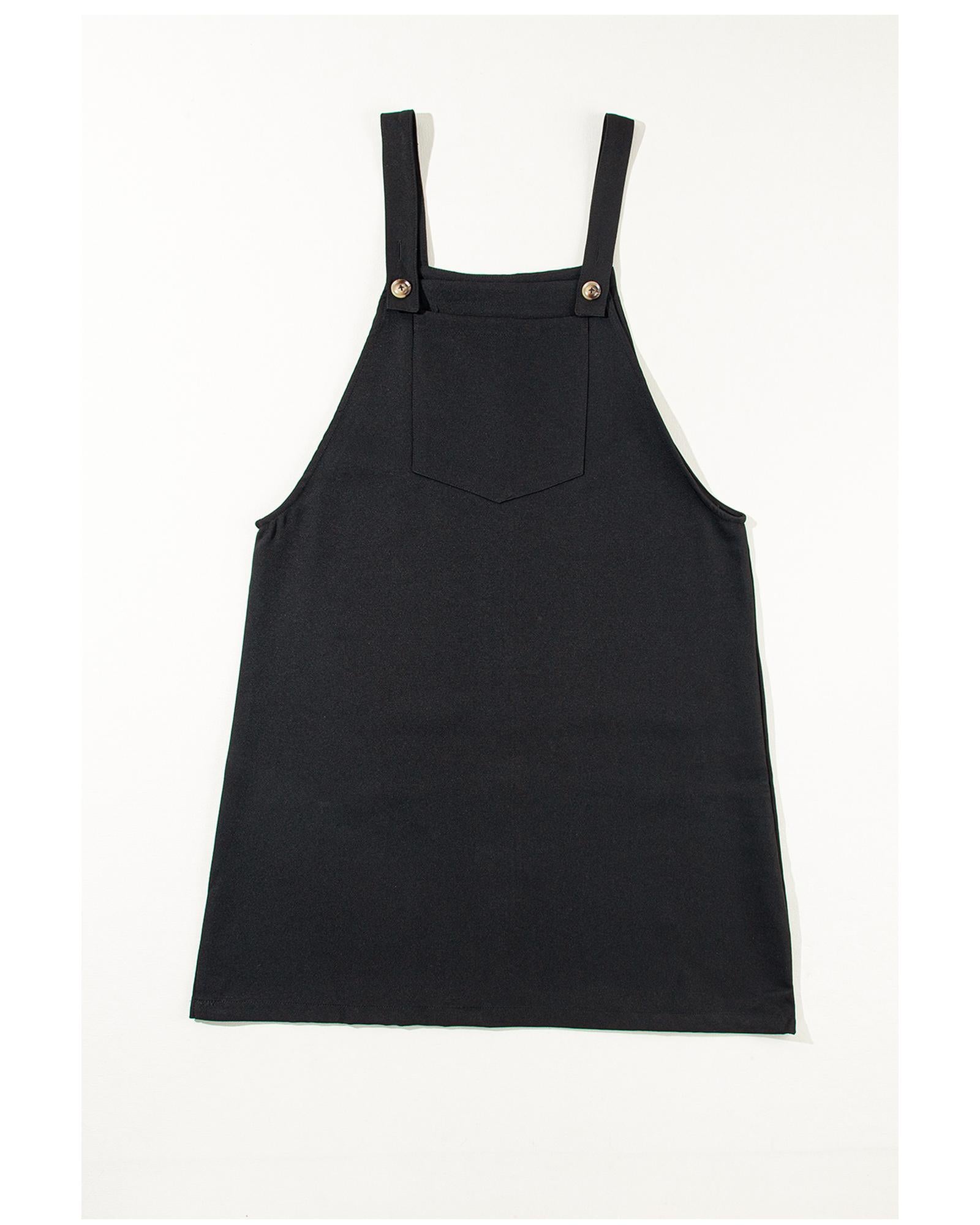 Black Solid Buttoned Straps Plus Size Overall Dress - 2X