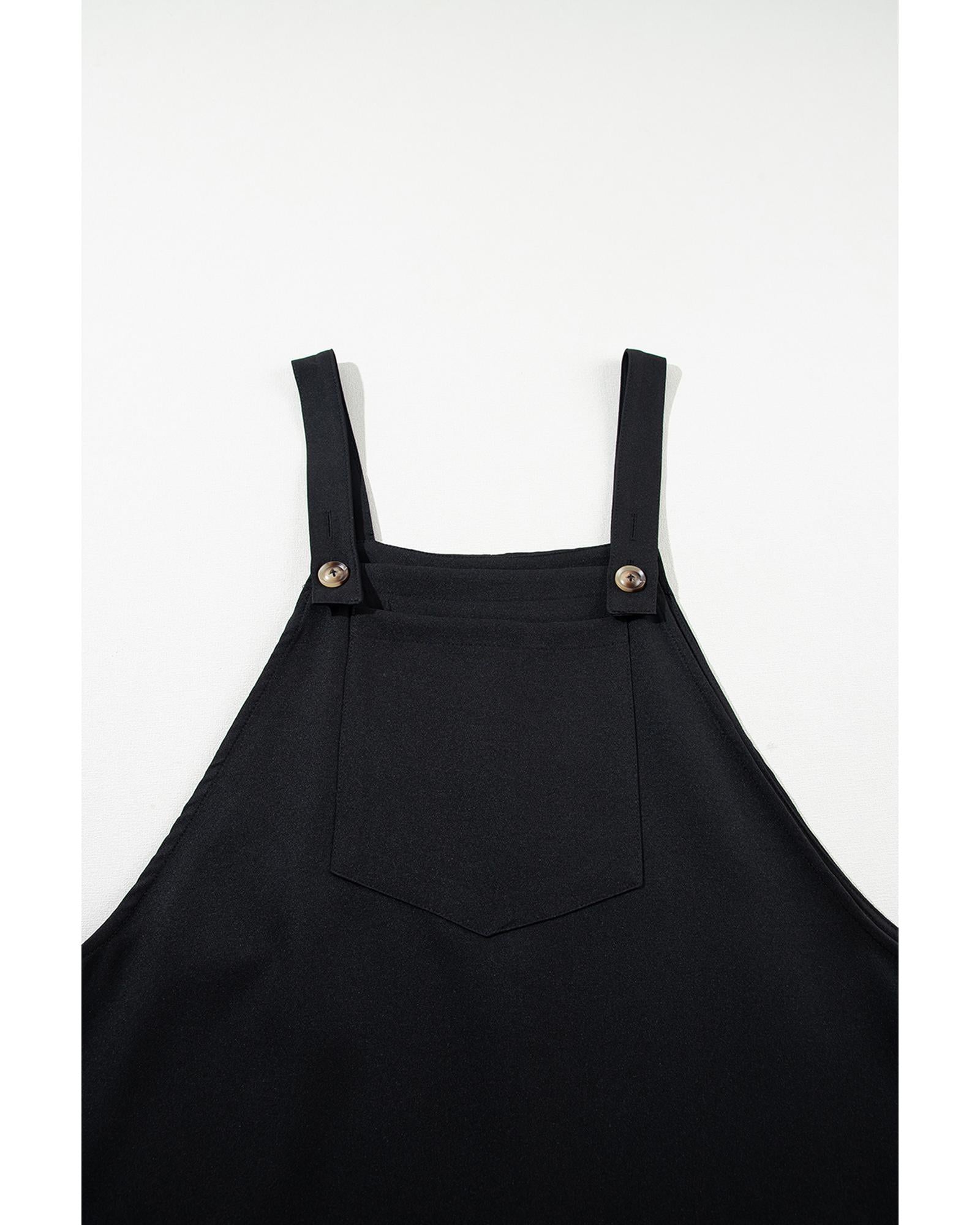 Black Solid Buttoned Straps Plus Size Overall Dress - 2X