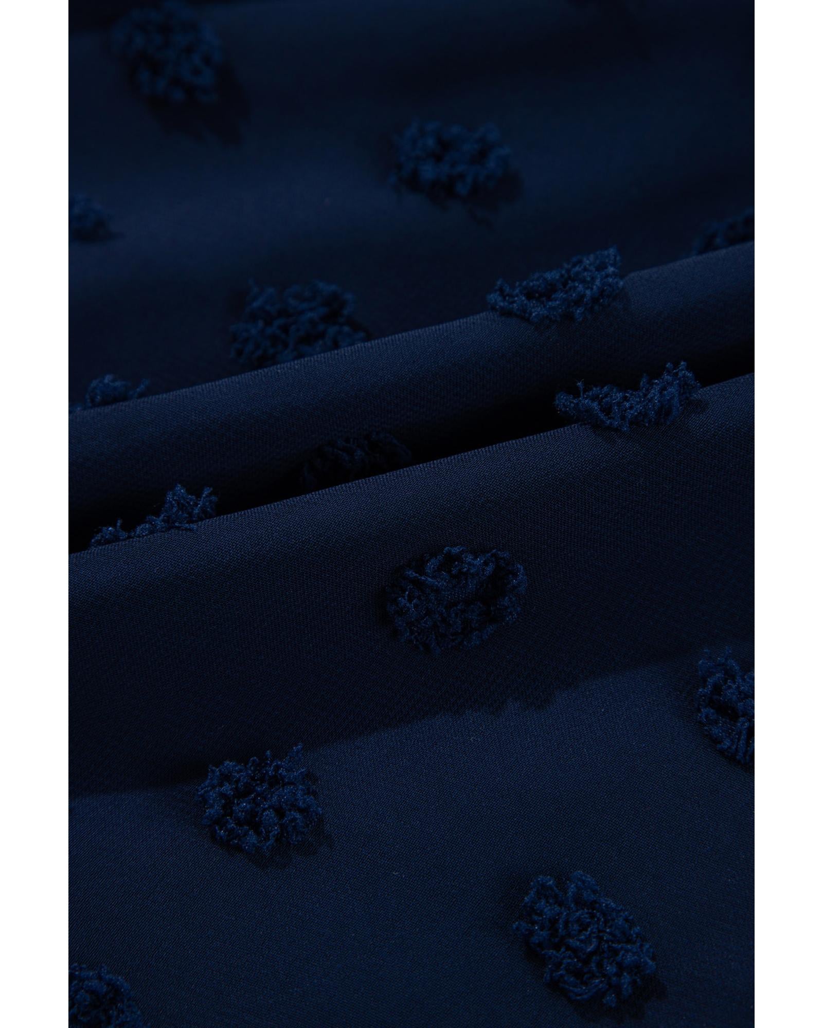 Navy Blue Dotty Textured Notched Neck Plus Ruffled Dress - 4X