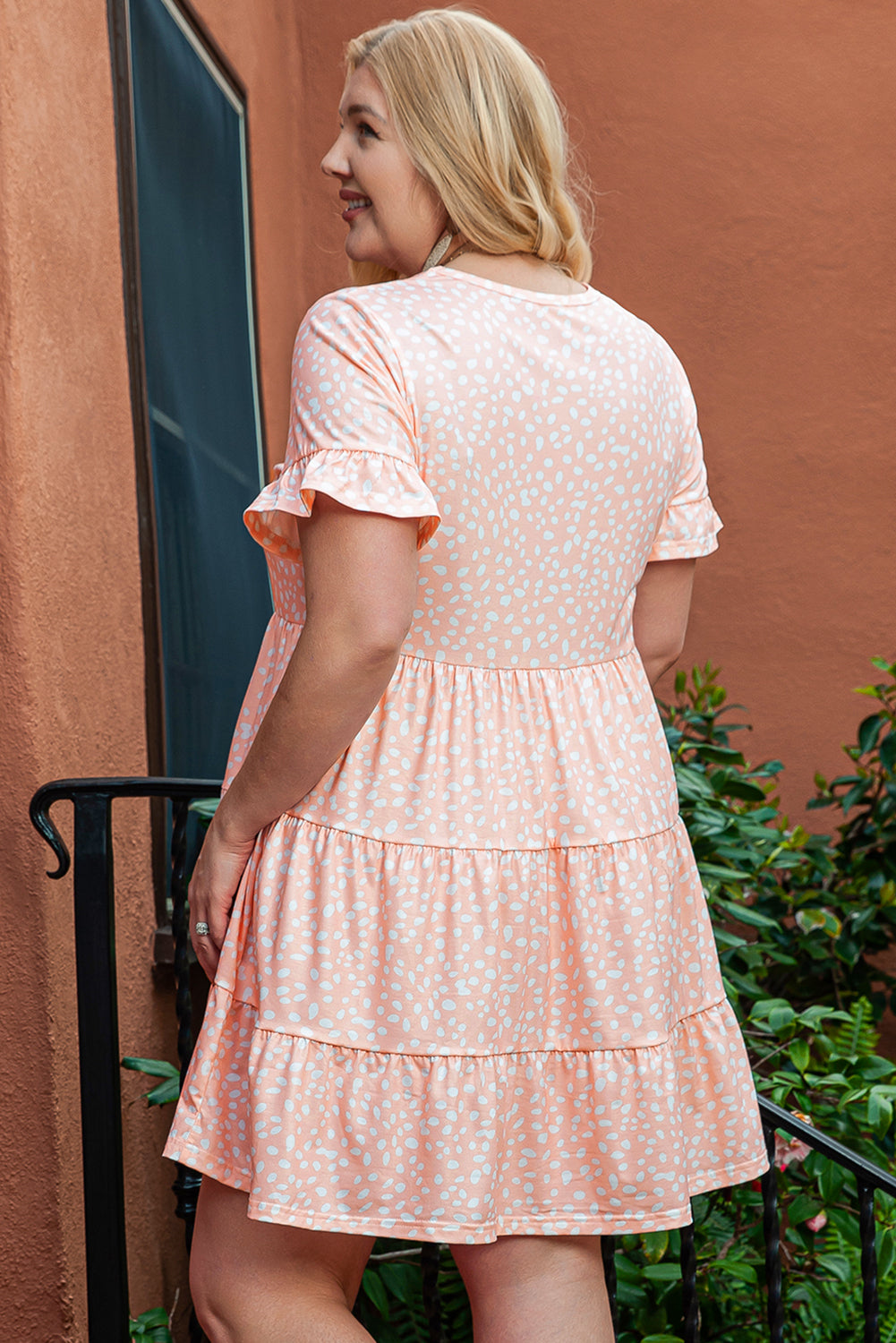 Pink Cheetah Print Tiered Ruffled Plus Size Dress - 2X