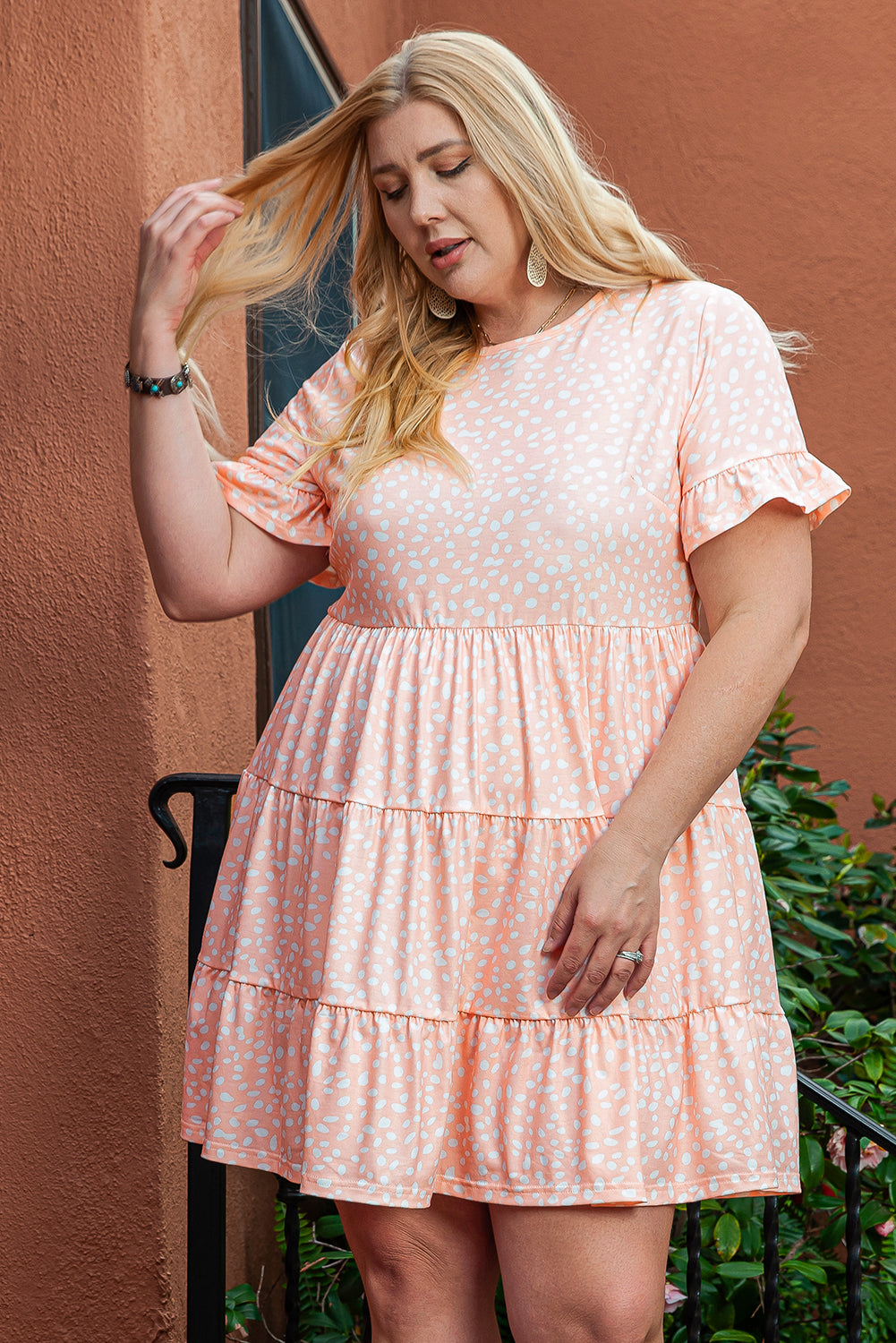 Pink Cheetah Print Tiered Ruffled Plus Size Dress - 3X