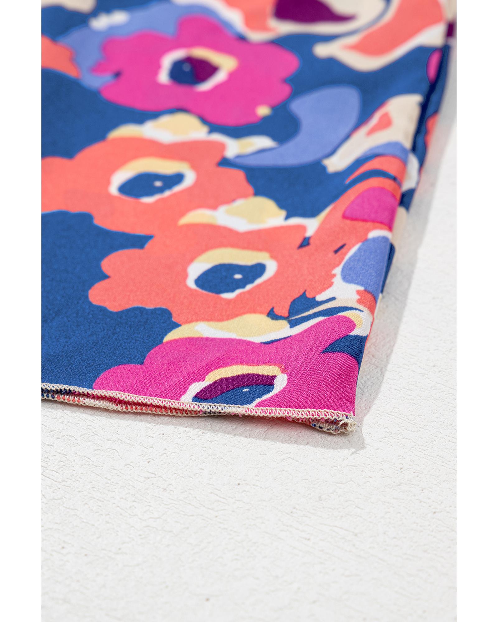 Blue Plus Size Floral Print Ruffled 3/4 Sleeve Mini Dress - 1X