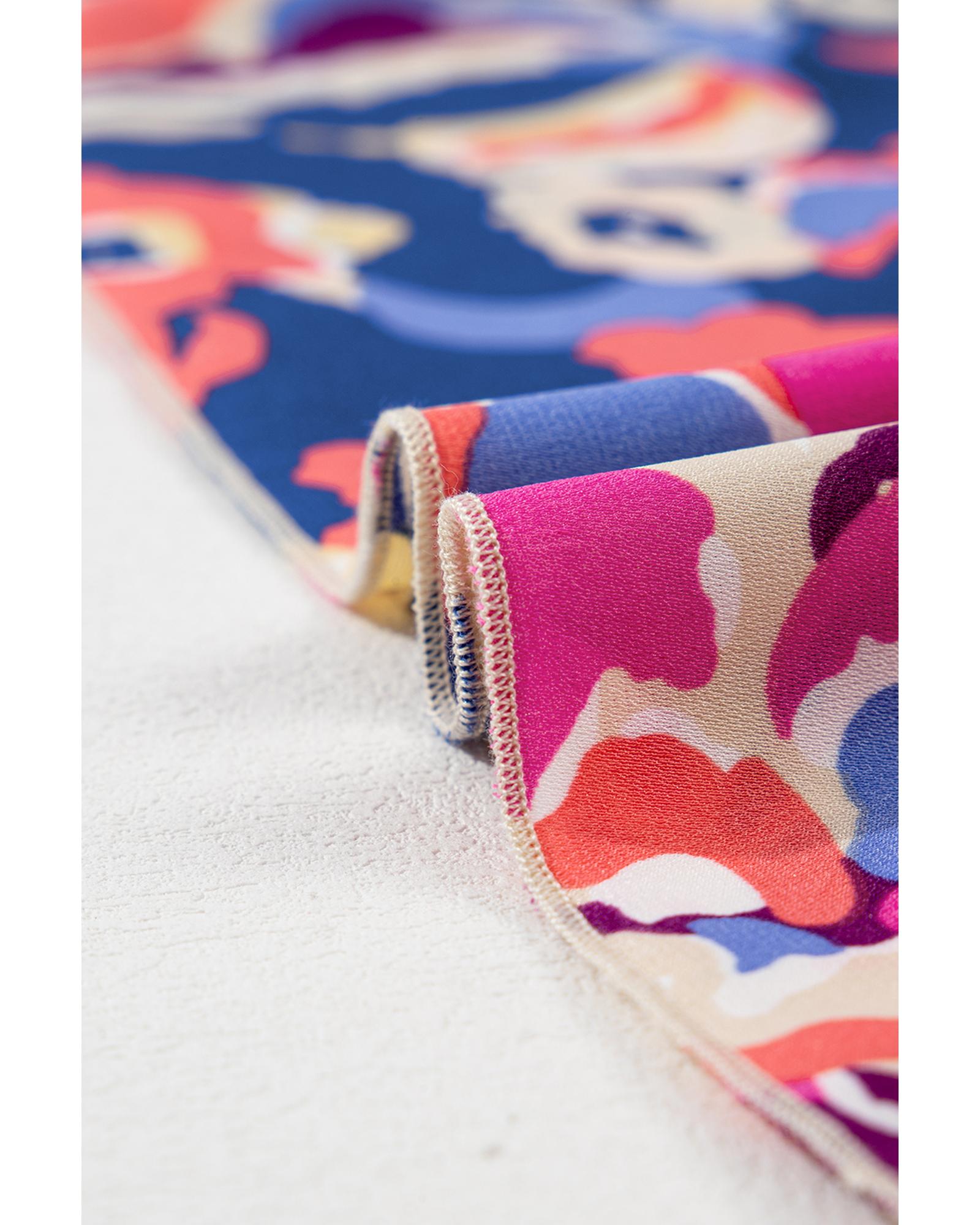 Blue Plus Size Floral Print Ruffled 3/4 Sleeve Mini Dress - 1X