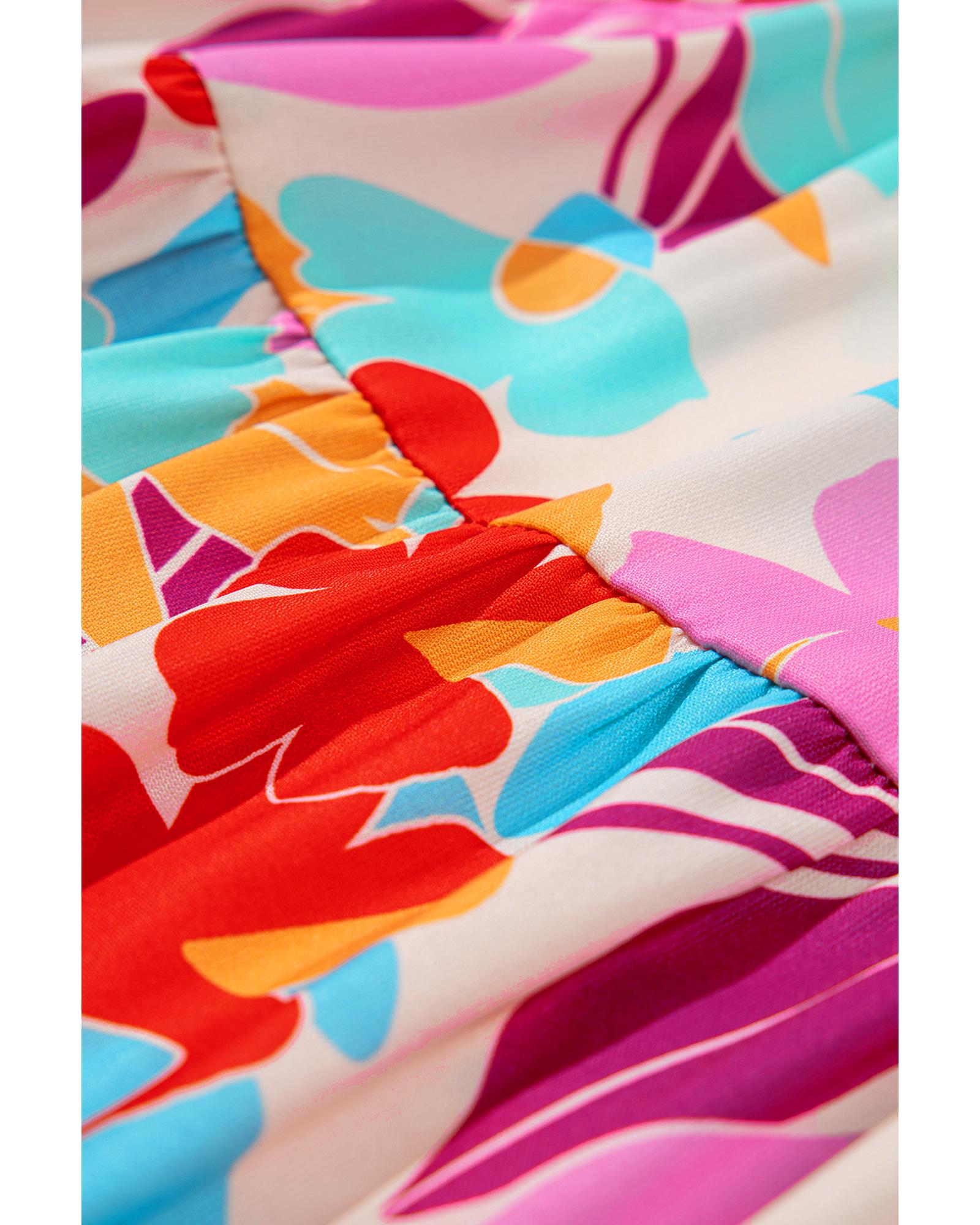 Multicolour Floral Tiered V Neck Plus Dress - 1X