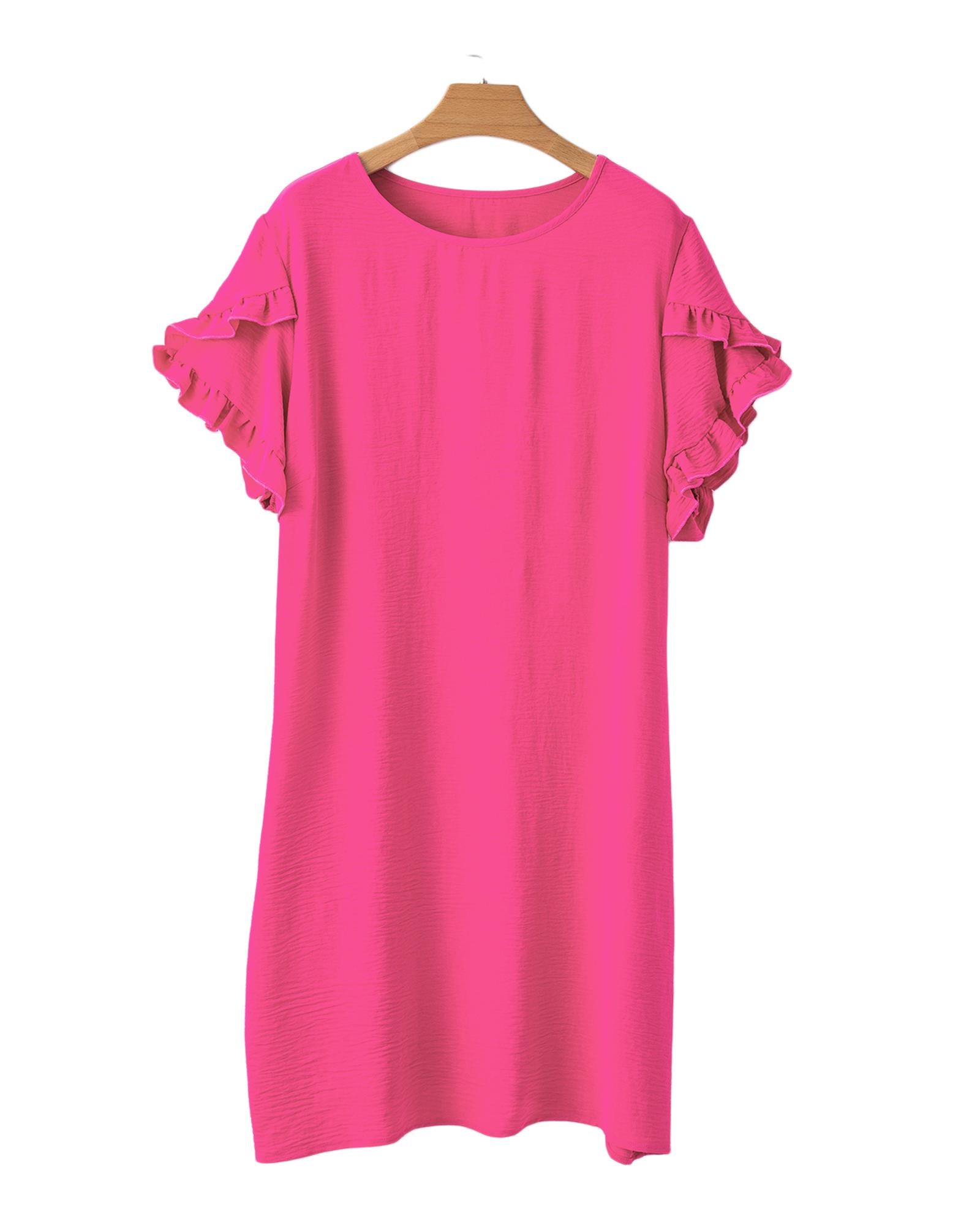 Strawberry Pink Solid Ruffled Sleeve Plus Size Mini Dress - 1X