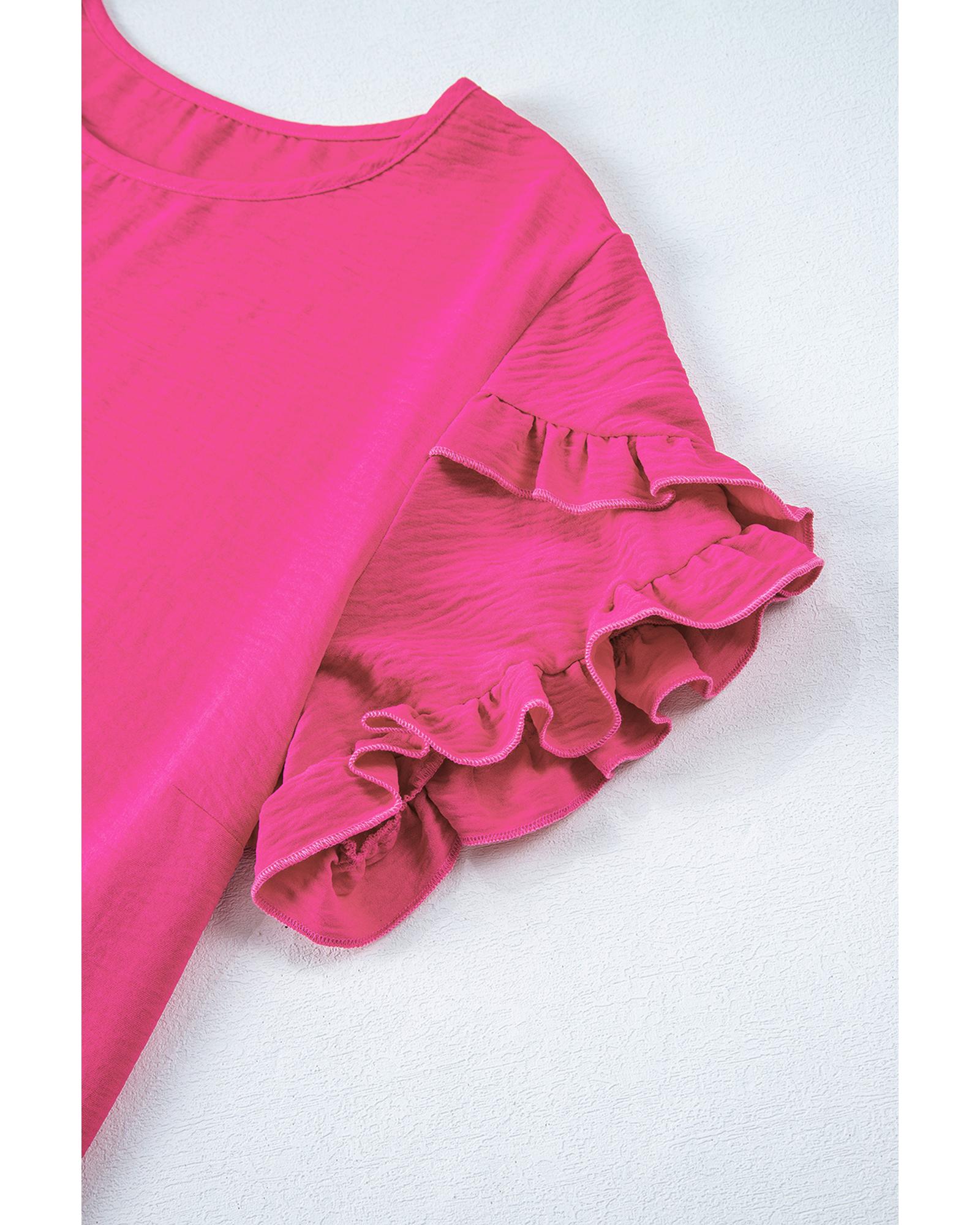 Strawberry Pink Solid Ruffled Sleeve Plus Size Mini Dress - 2X